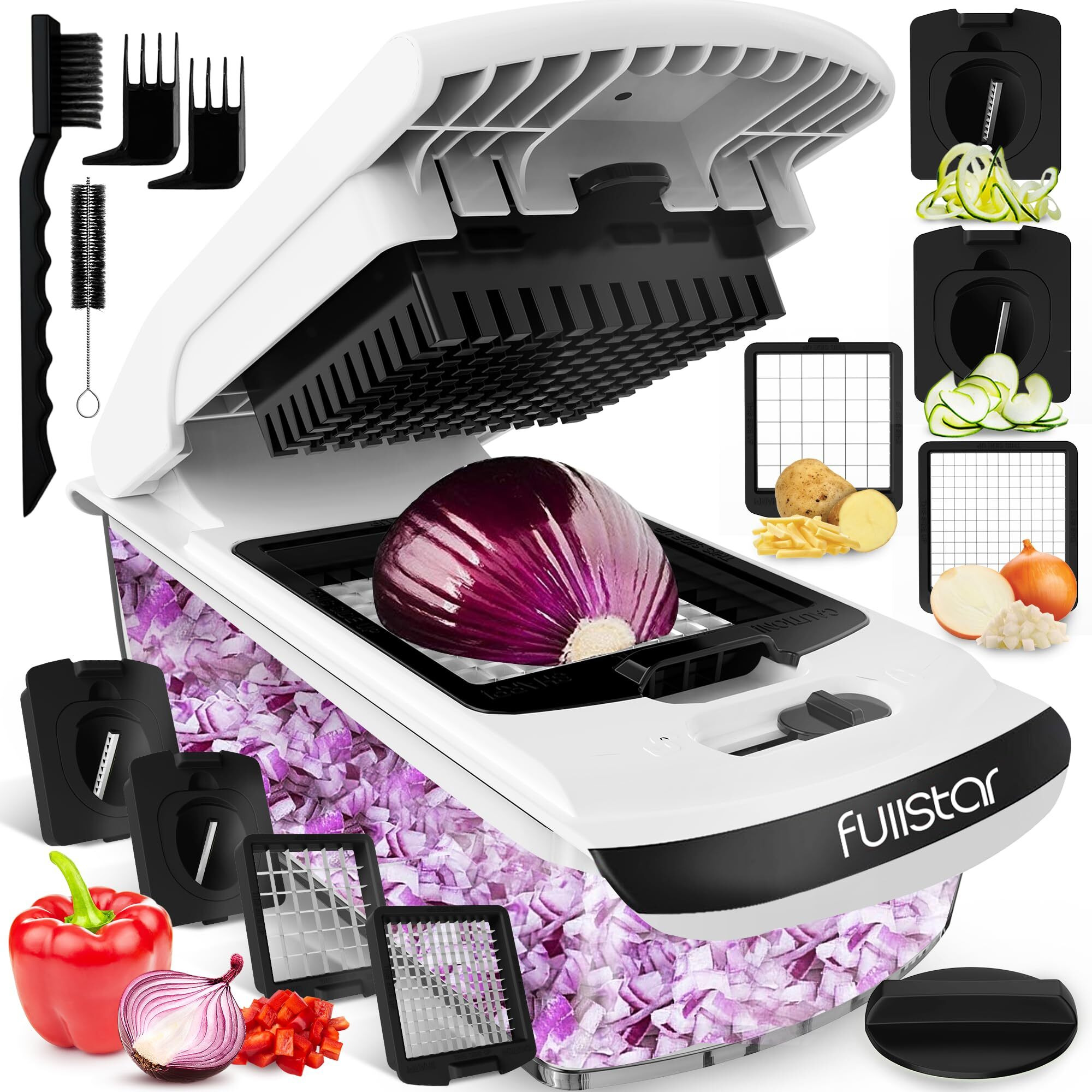 Fullstar Vegetable Chopper - Food Chopper - Onion Chopper - Vegetable Slicer & Spiralizer - Veggie Chopper With Container - Kitchen Gadgets - Home Essentials - Kitchen Accessories (4 In 1, White)