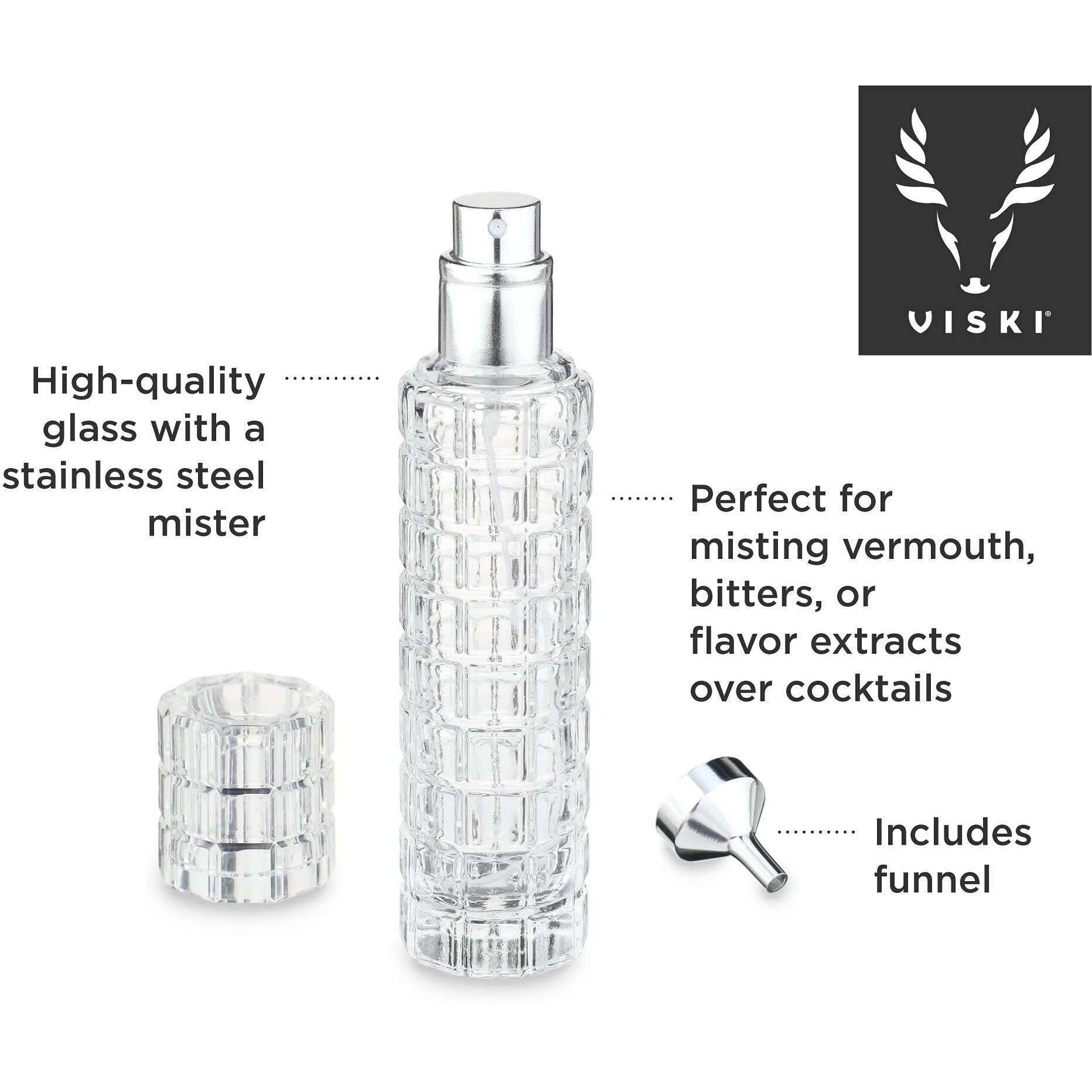 Viski True Martini Atomizer Perfect For Vermouth Or Bitters, Spray Bottle, Travel Fragrance, Diy, Refillable Sprayer, Stainless Steel, Bar Accessory, 30 Ml, Set Of 1, Clear