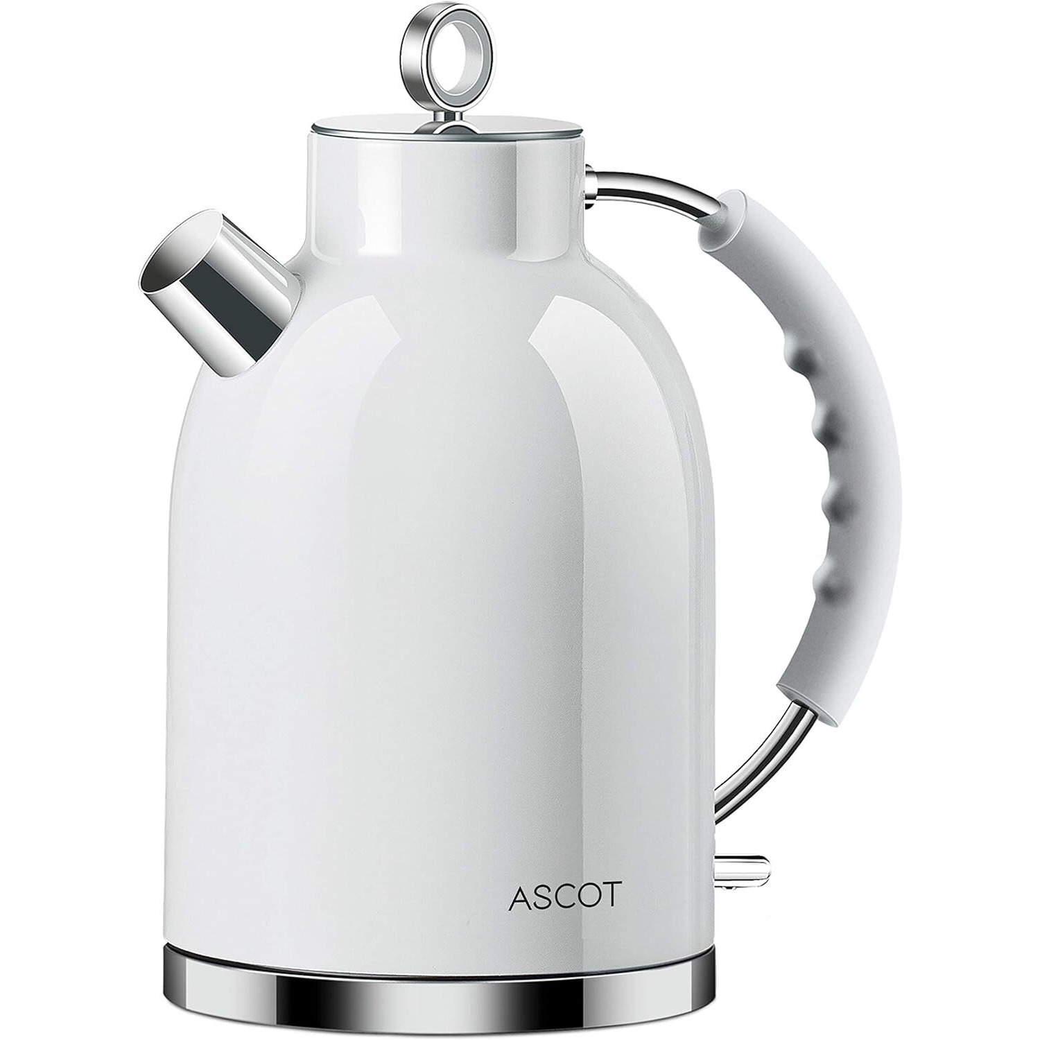 Ascot Electric Kettle, Stainless Steel Electric Tea Kettle Gifts For Men/Women/Family 1.5L 1500W Retro Tea Heater & Hot Water Boiler, Auto Shut-Off And Boil-Dry Protection (White)