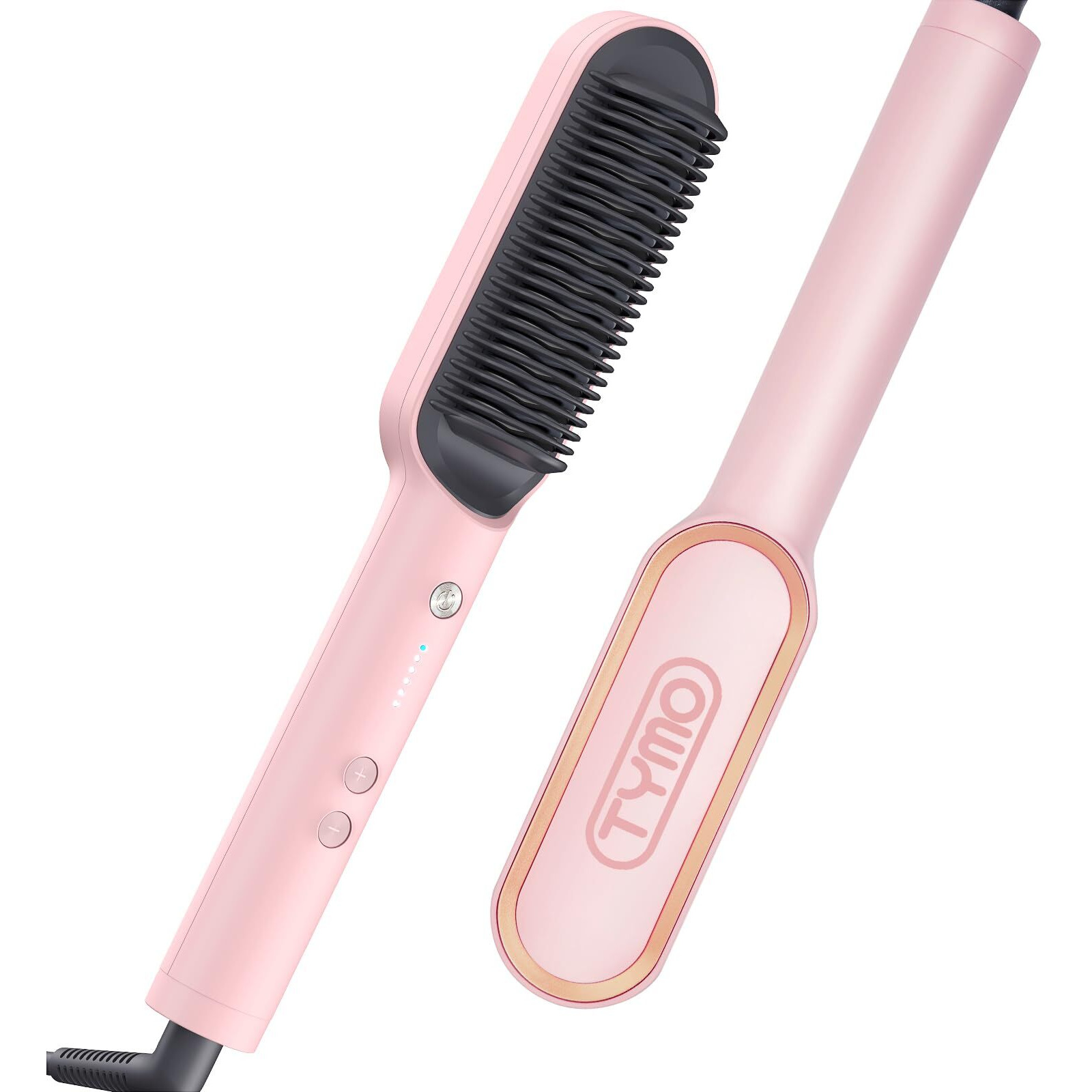 Tymo Ring Hair Straightener Brush - Hair Straightening Iron With Built-In Comb, 20S Fast Heating & 5 Temp Settings & Anti-Scald, Perfect For Professional Salon At Home, Sakura Pink