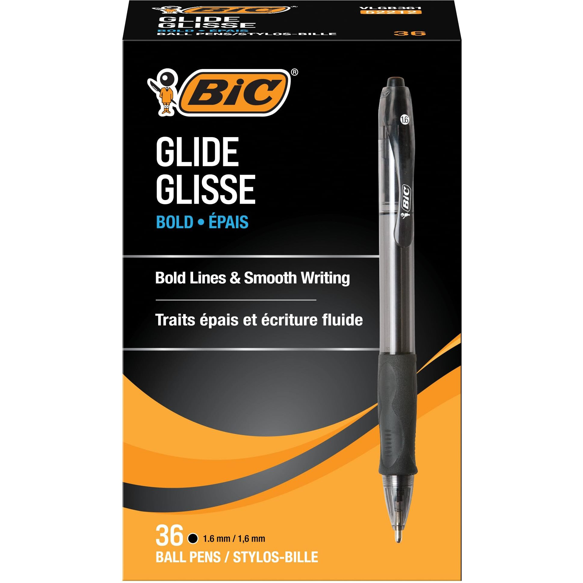 Bic Glide Bold Retractable Ballpoint Pens, Bold Point (1.6Mm), Black Ink Pens, 36-Count Pack, Pens For School And Office Supplies (Vlgb361-Blk)