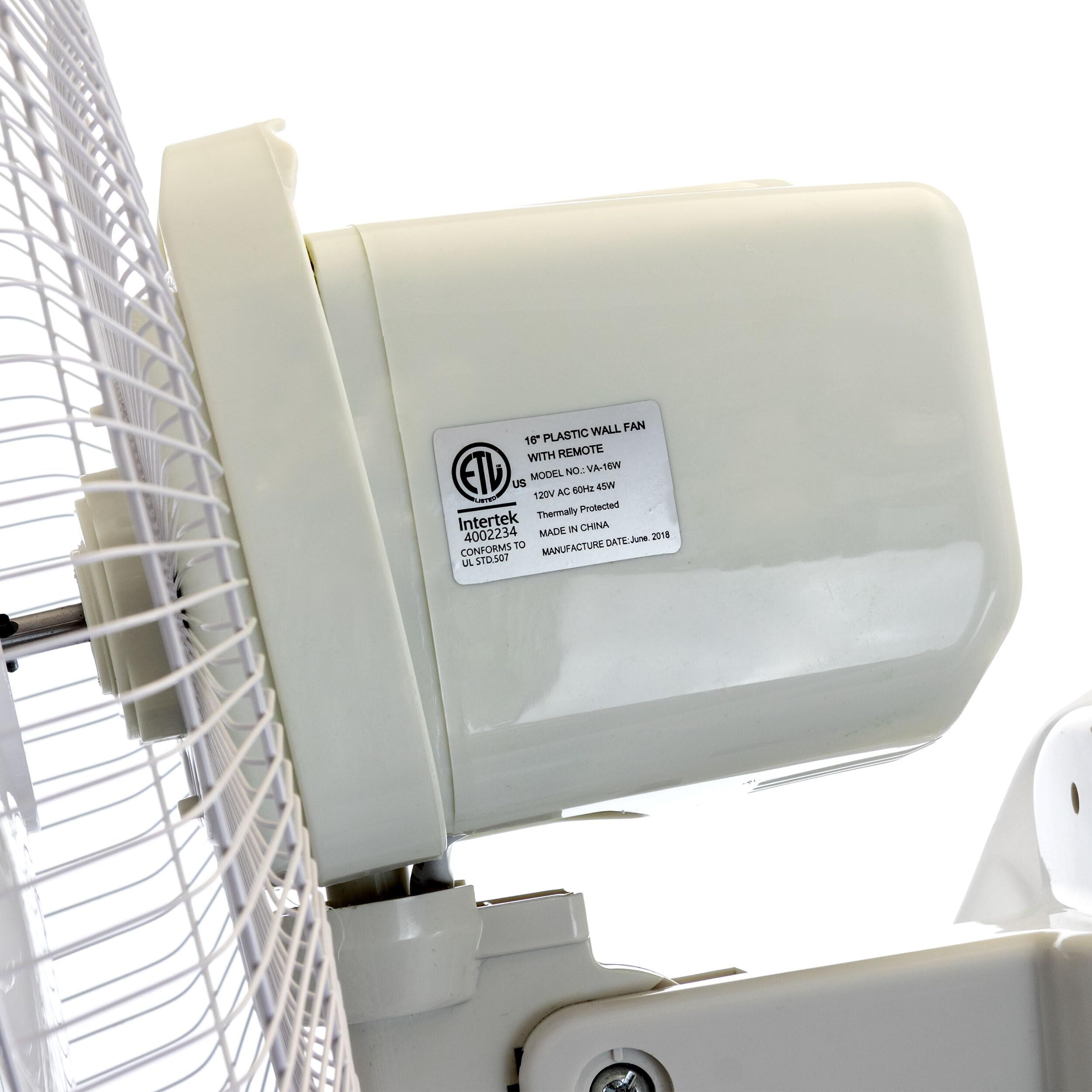 Vie Air 16"" Plastic Wall Fan With Remote Control In White