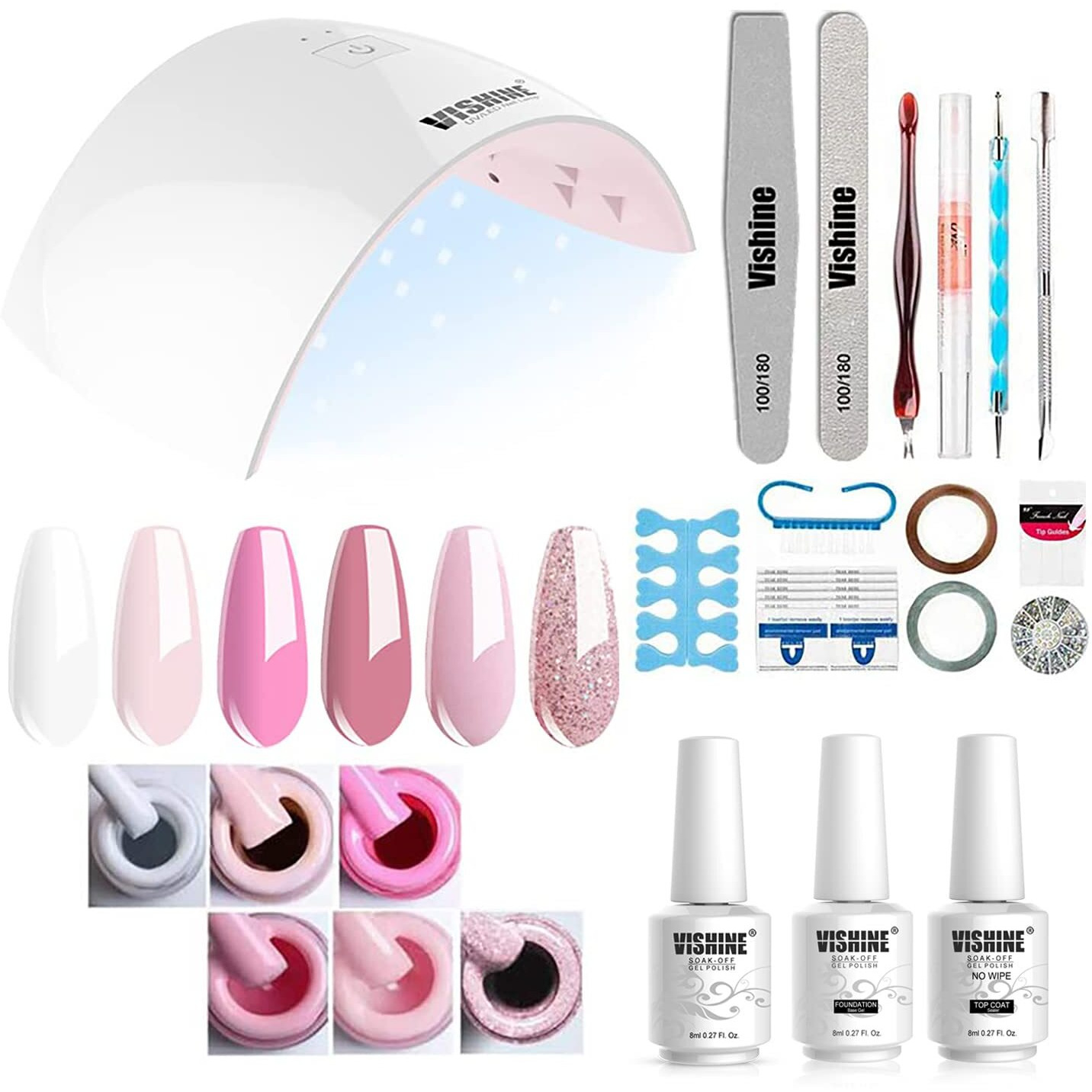 Gel Nail Polish Starter Kit - 6 Colors Gel Polish Set Base Top Coat, 36W Led Nail Dryer Lamp With Full Diy Gel Manicure Nail Tools By Vishine 8Ml C003