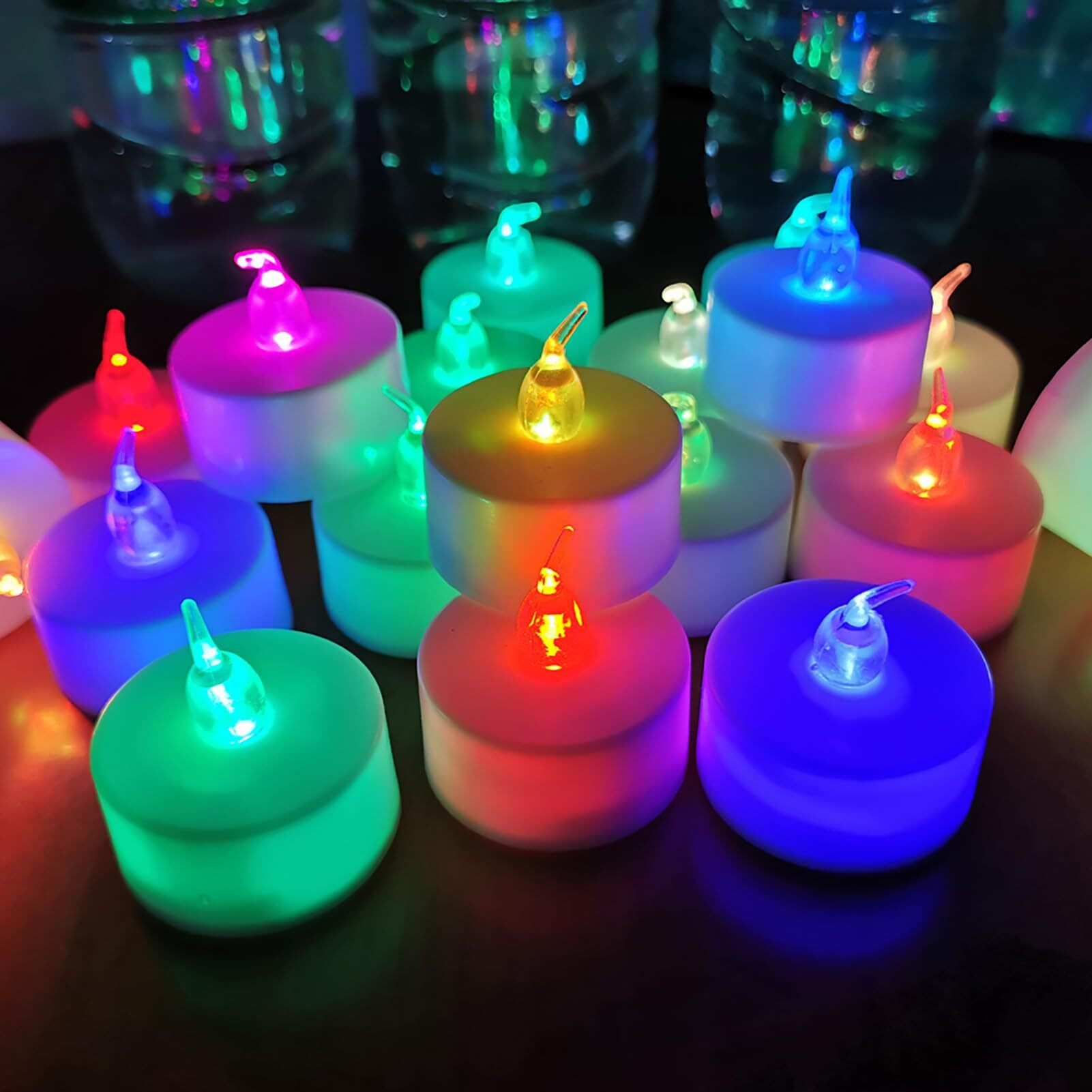 Lanker 24 Pack Led Tea Lights Candles, 7 Color Changing Flameless Tealights, Long Lasting Battery Operated Fake Candles, Decoration For Wedding, Halloween And Christmas (Multi-Color -24Pcs)