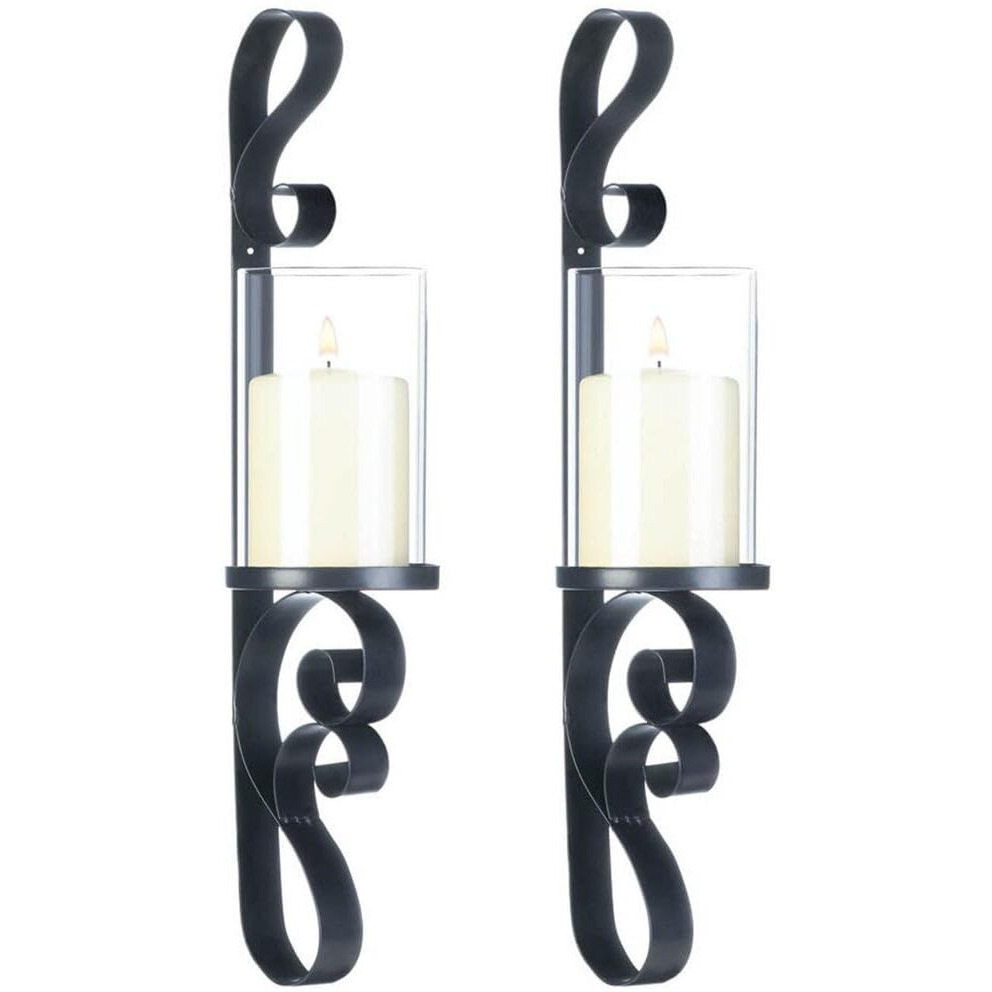 Zings & Thingz 57073464 Hurricane Lantern Sconce Duo, No Size, Black