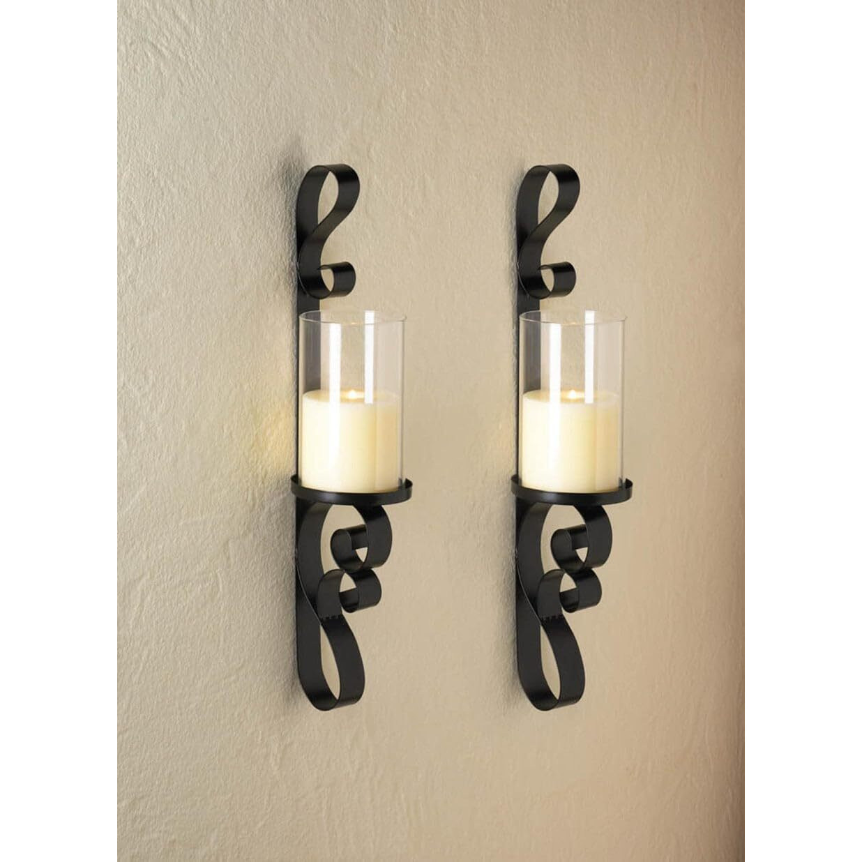 Zings & Thingz 57073464 Hurricane Lantern Sconce Duo, No Size, Black