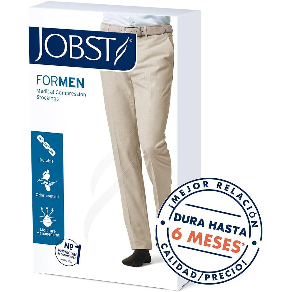 Jobst Formen Thigh High 20-30 Mmhg Ribbed Dress Compression Stocking, Closed Toe, Large, Black