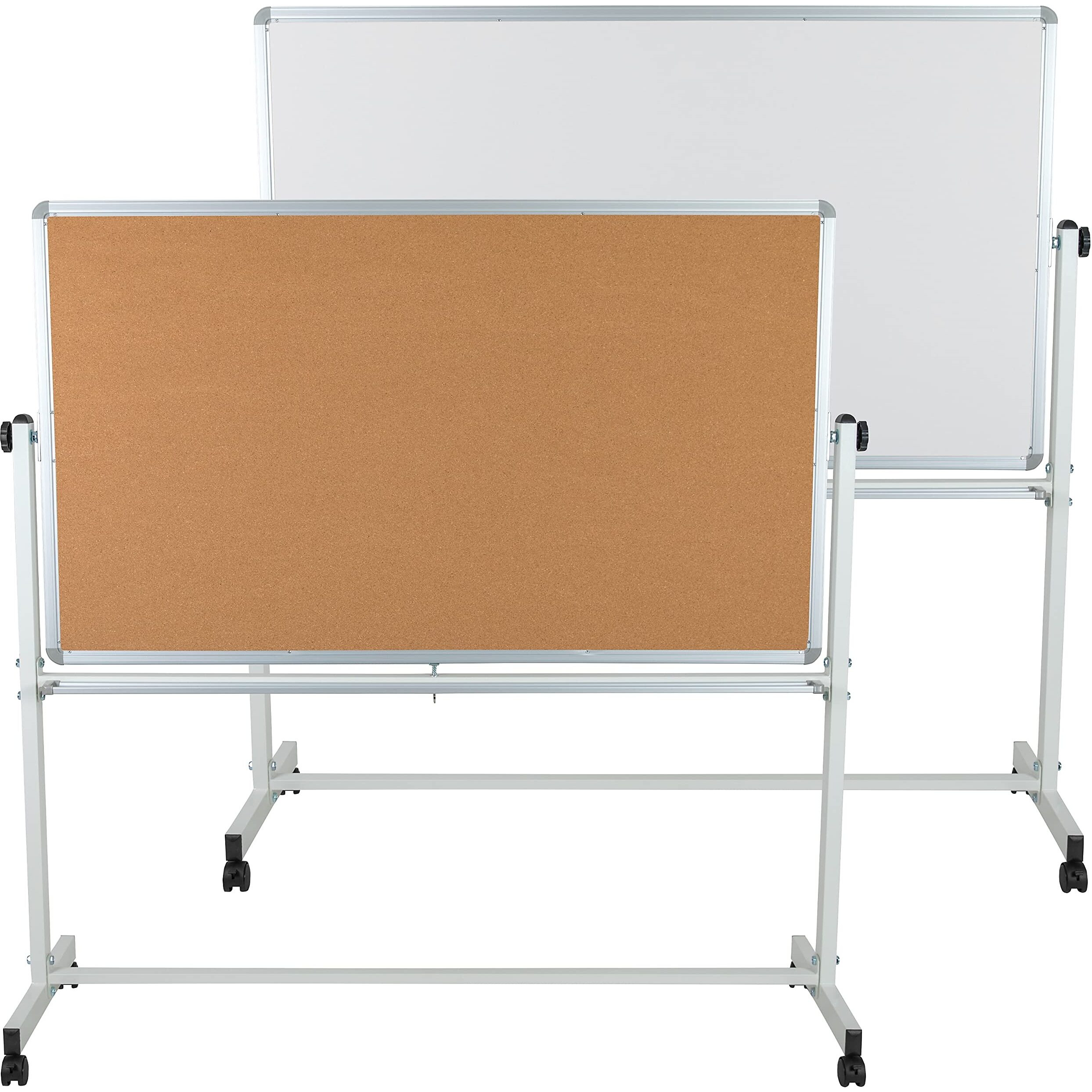 Flash Furniture Hercules Series 62.5"&quotW X 62.25"&quotH Reversible Mobile Cork Bulletin Board And White Board With Pen Tray