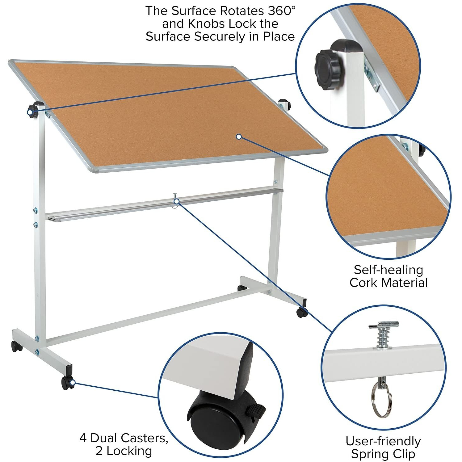 Flash Furniture Hercules Series 62.5"&quotW X 62.25"&quotH Reversible Mobile Cork Bulletin Board And White Board With Pen Tray