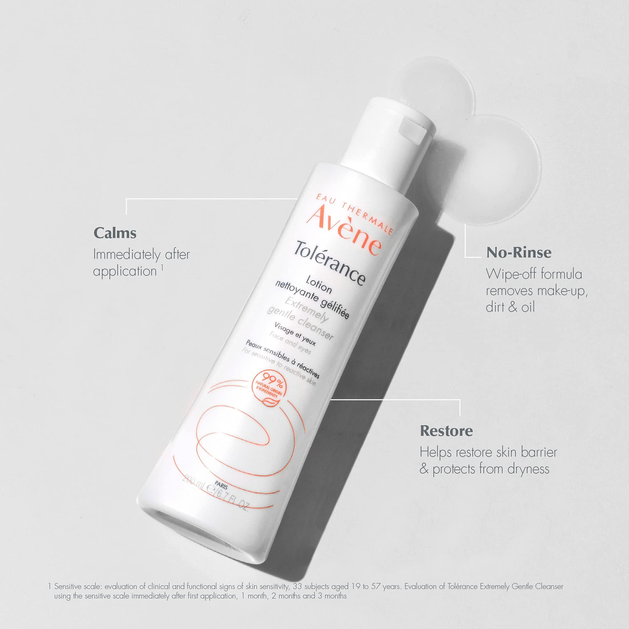 Avene Tolerance Extremely Gentle Cleanser Lotion For All Types Of Hypersensitive Skin, Waterless Cleanser, 6.7 Fl Oz