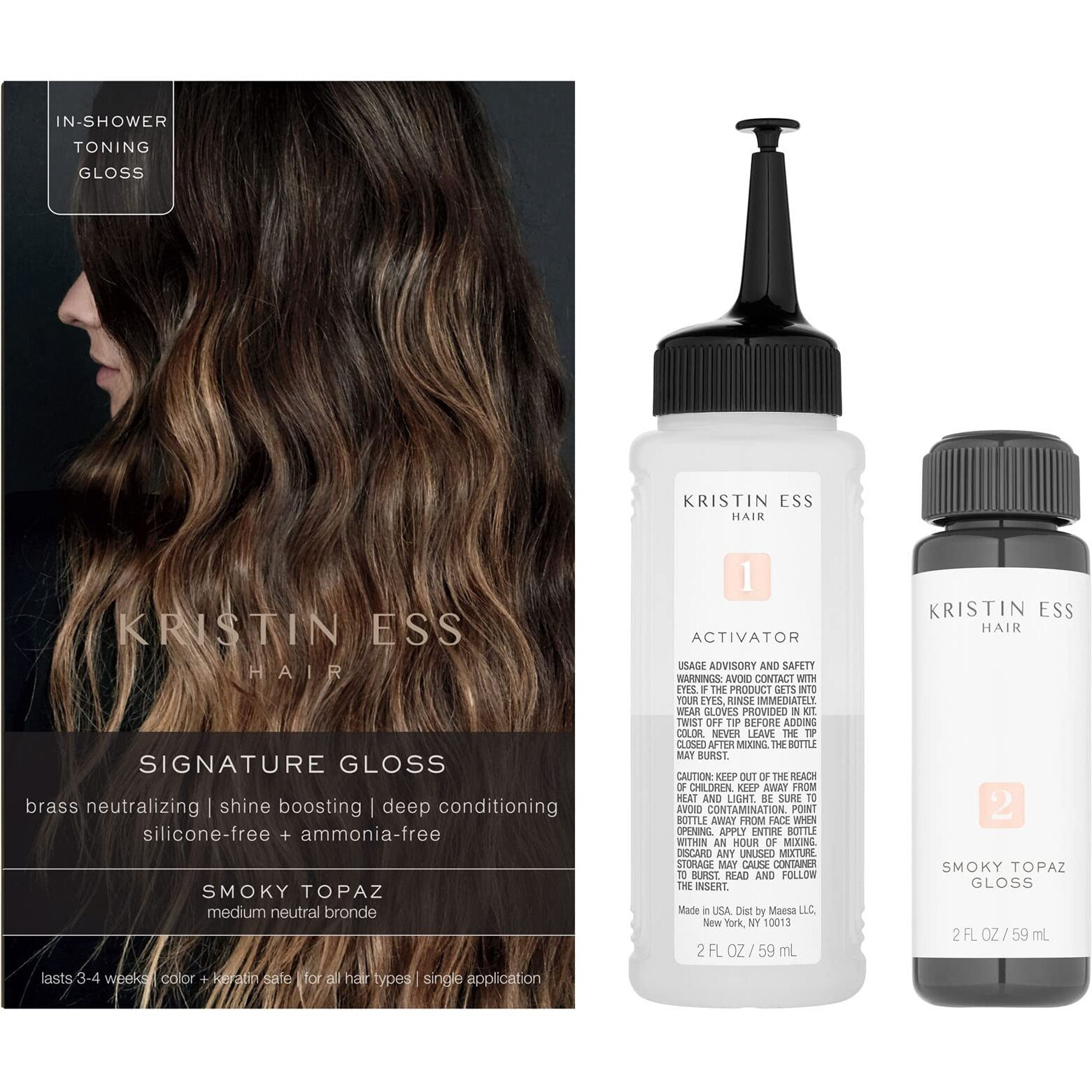 Kristin Ess Hair Gloss - Brass Neutralizing | Shine Boosting | Deep Conditioning, Silicone-Free + Ammonia-Free, Smoky Topaz (Medium Neutral Bronde)