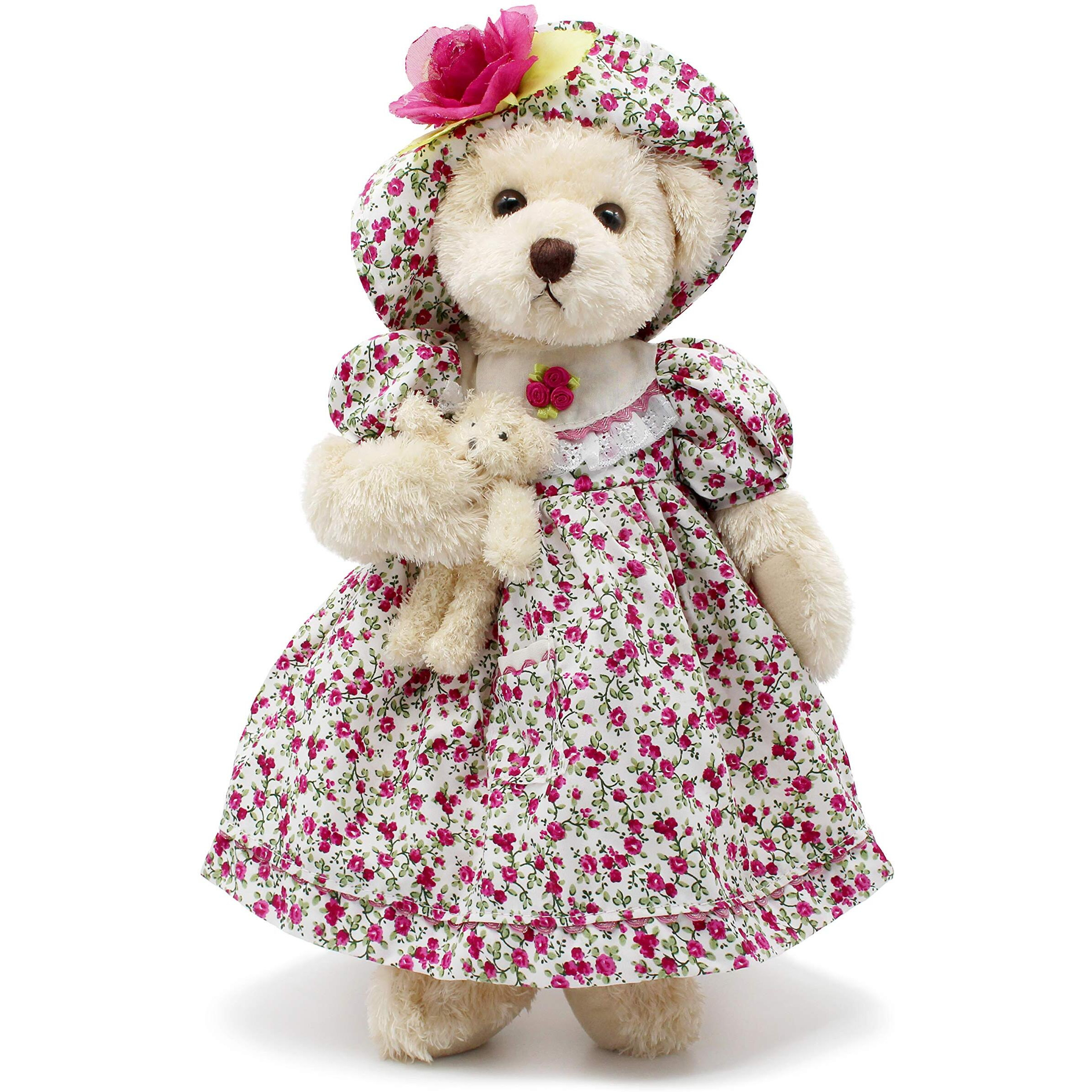 Oitscute Teddy Bears Baby Cute Soft Plush Stuffed Animal Toy For Girl Women 16"" (Red Flower)
