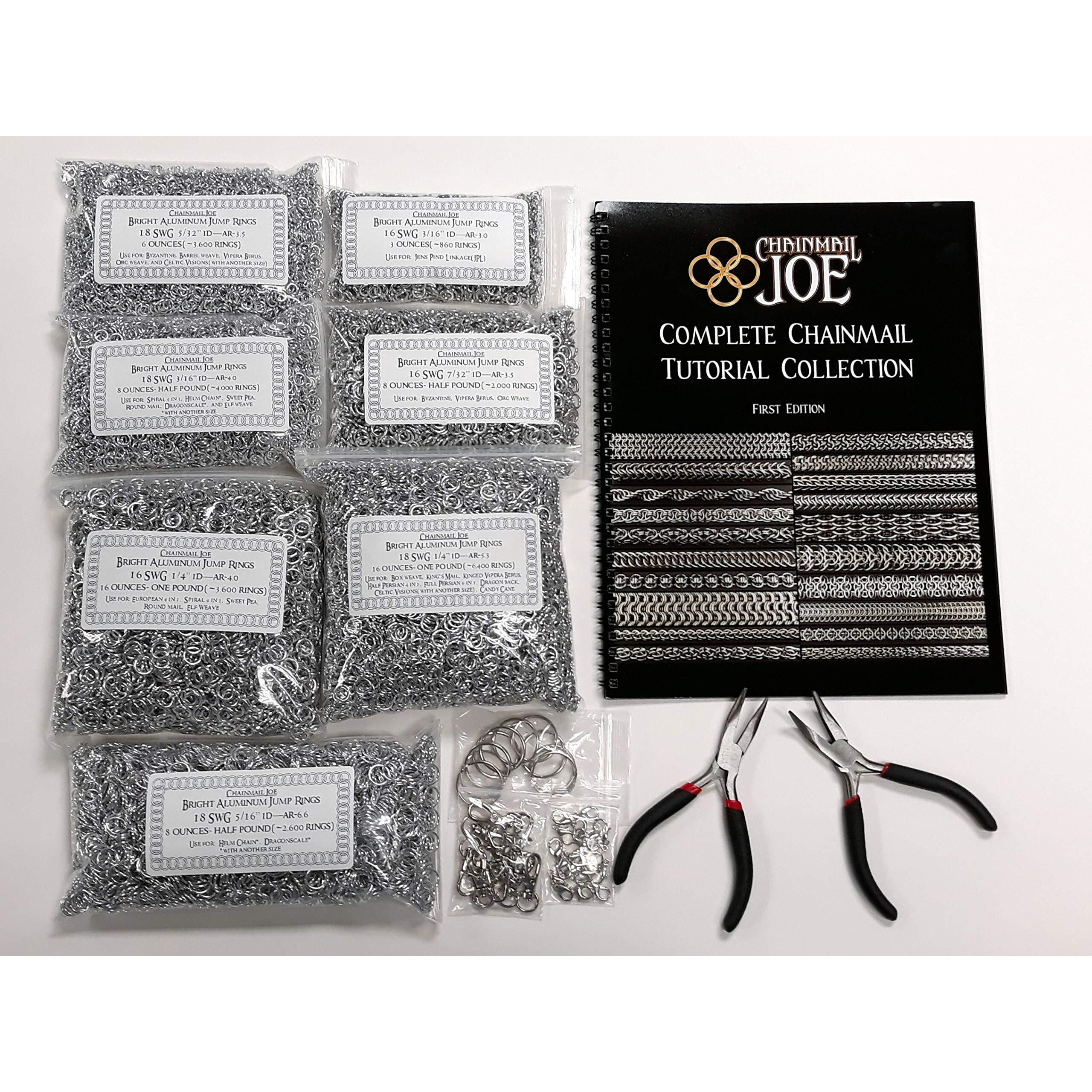 Complete Chainmail Kit - 20 Weave Tutorial Book, 23,000+ Rings(Over 4 Pounds), Clasps, And Tools