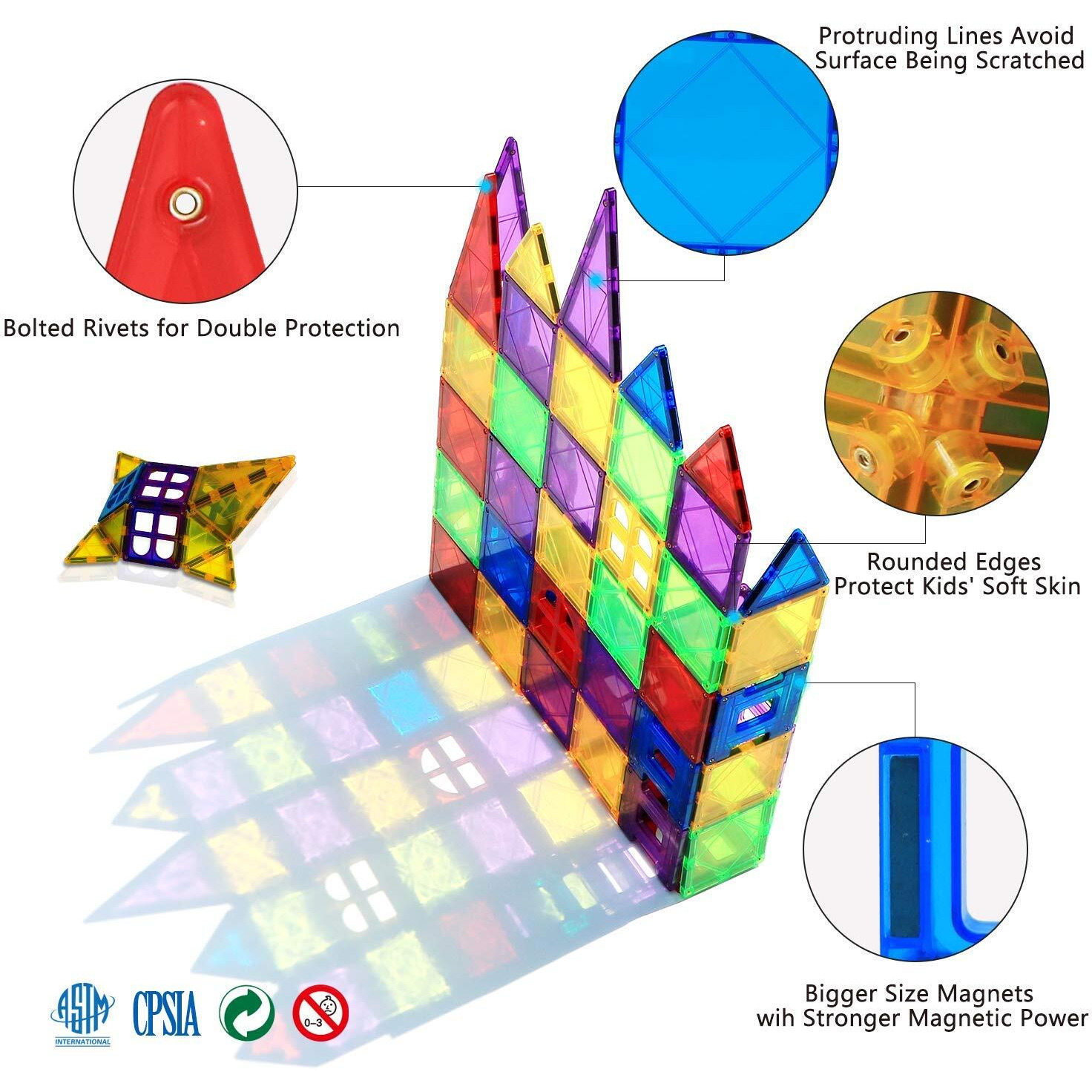 Magblock Magnet Toys Kids Magnetic Building Tiles 100 Pcs 3D Magnetic Blocks Preschool Building Sets Educational Toys For Toddlers Boys And Girls.