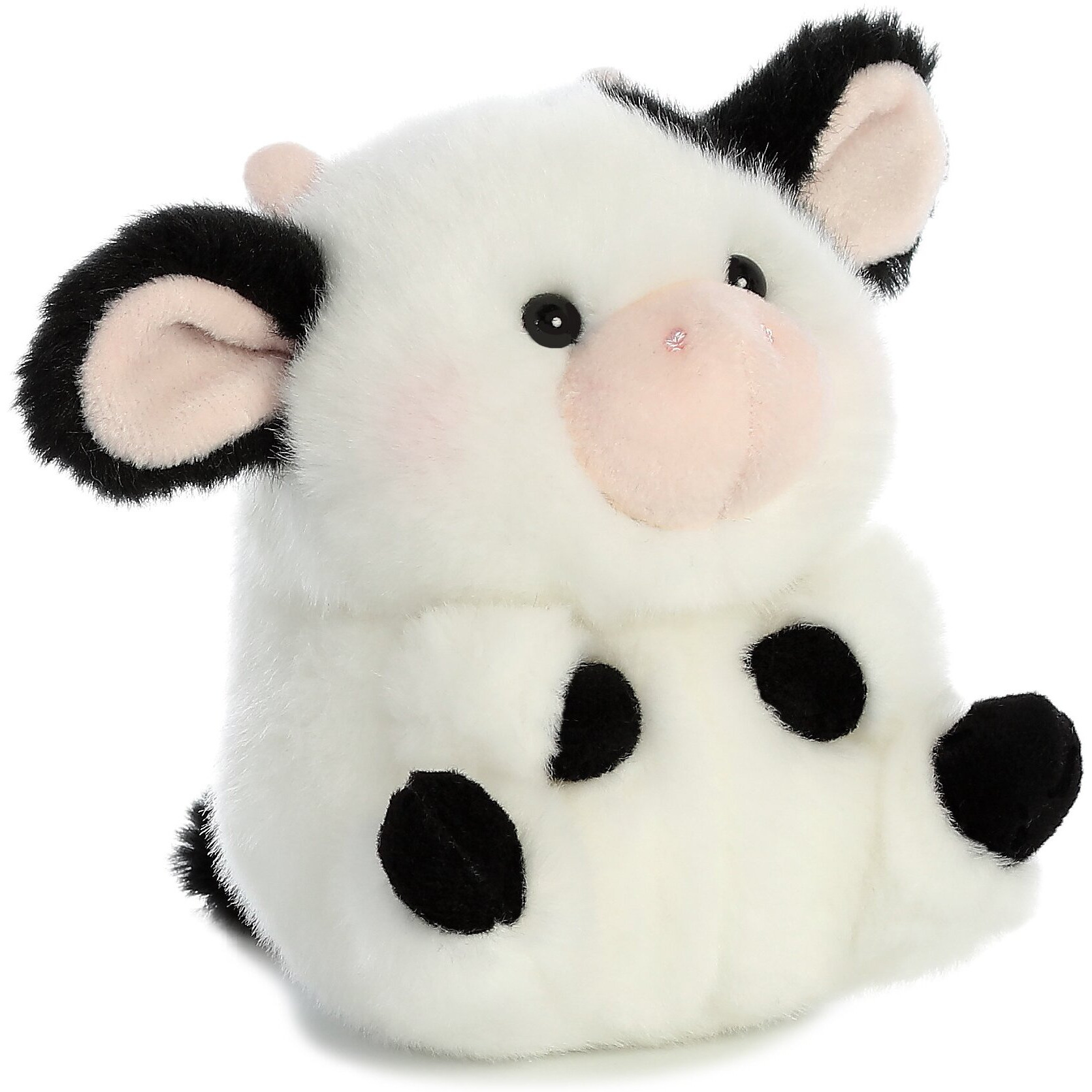 Aurora Round Rolly Pet Daisy Cow Stuffed Animal - Adorable Companions - On-The-Go Fun - White 5 Inches