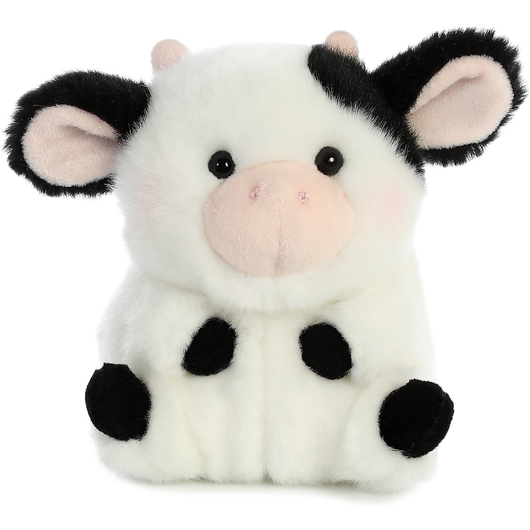 Aurora Round Rolly Pet Daisy Cow Stuffed Animal - Adorable Companions - On-The-Go Fun - White 5 Inches