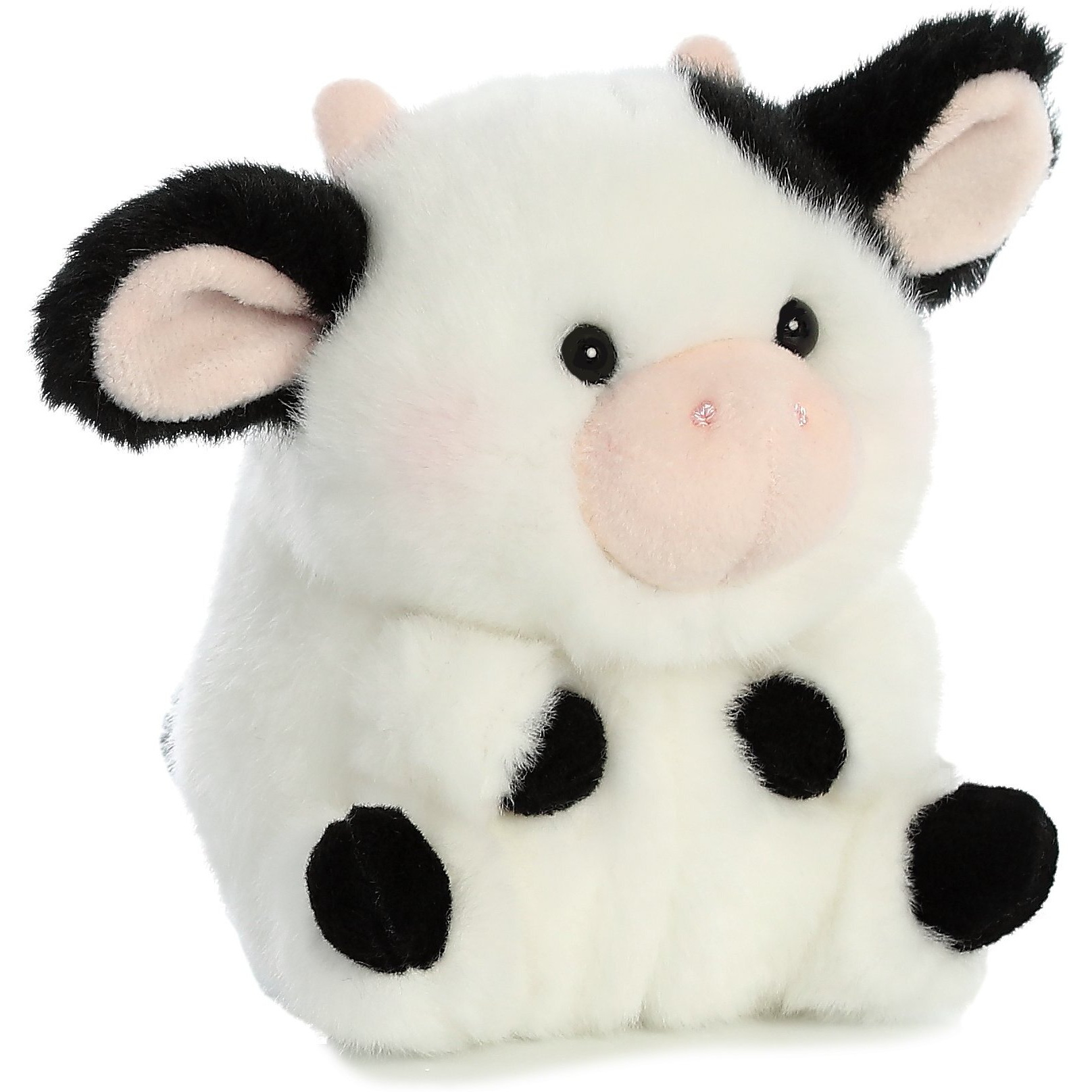 Aurora Round Rolly Pet Daisy Cow Stuffed Animal - Adorable Companions - On-The-Go Fun - White 5 Inches