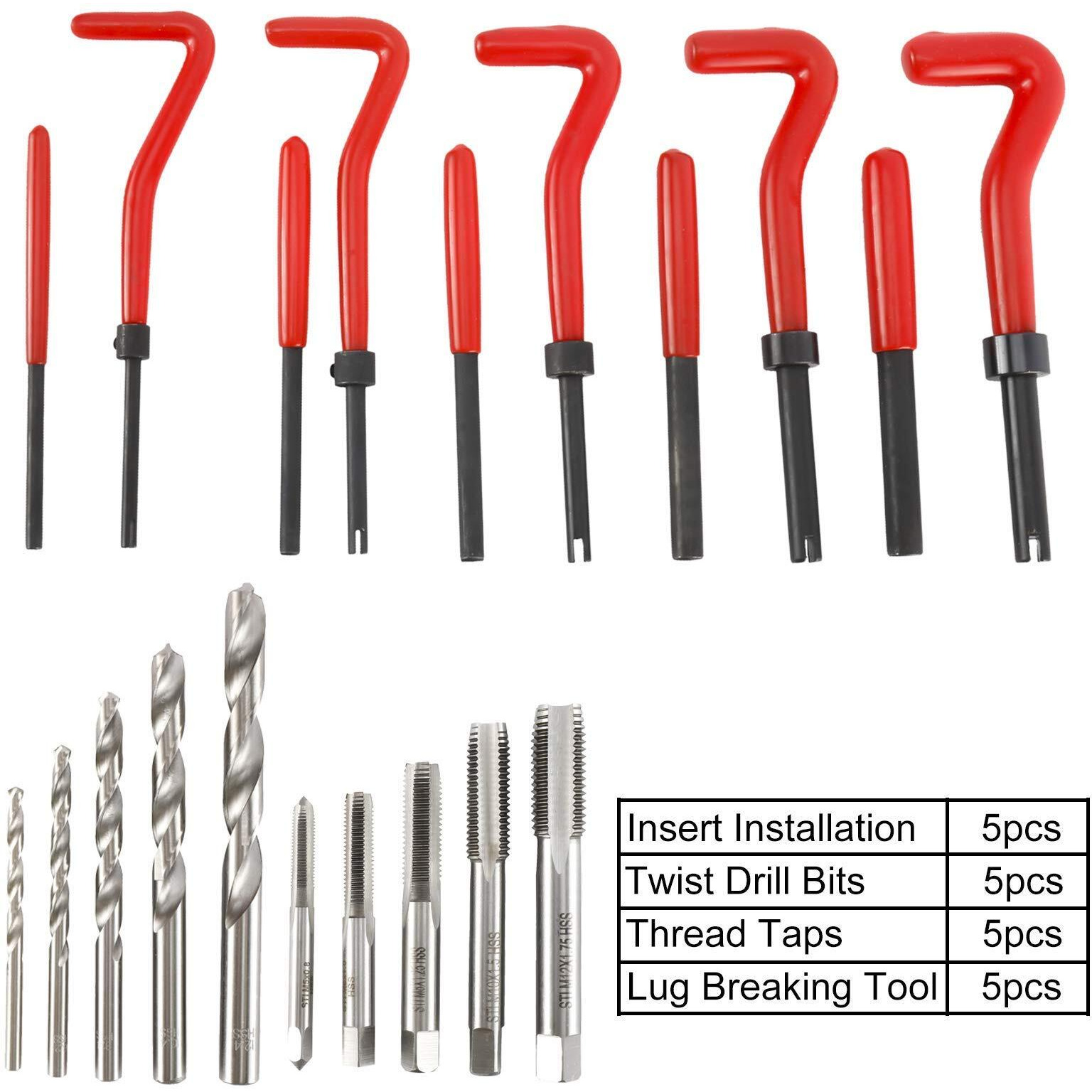 Kuntec 131Pcs Stripped Thread Repair Kit Rethreading Recoil Helicoil Repair Tool Set Metric M5 M6 M8 M10 M12
