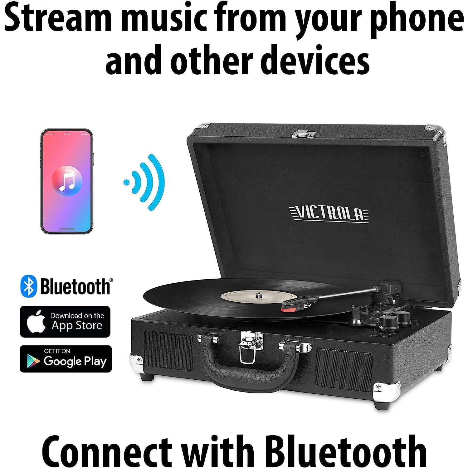 Victrola Vintage 3-Speed Bluetooth Portable Suitcase Record Player With Built-In Speakers | Upgraded Turntable Audio Sound|Aqua Turquoise, Model Number Vsc-550Bt-Tu