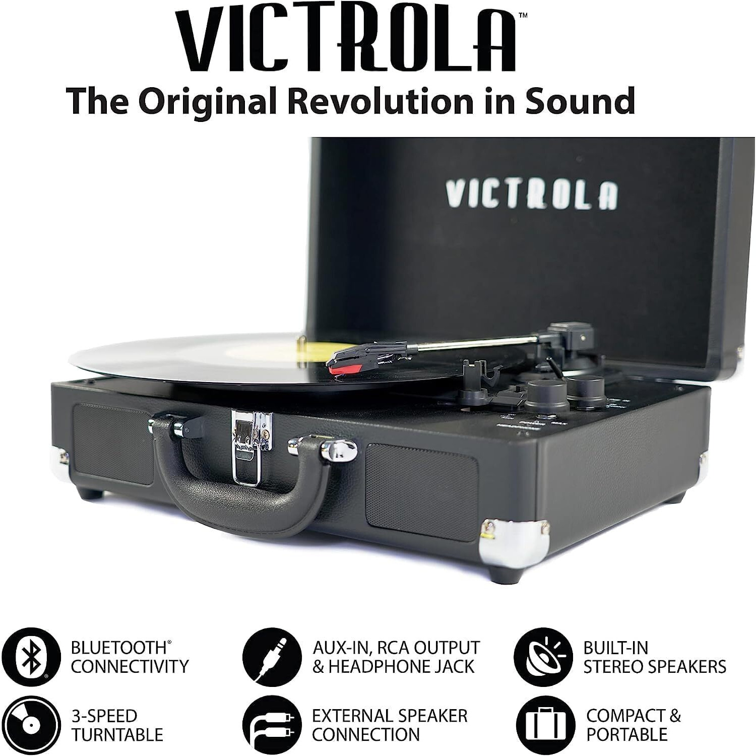 Victrola Vintage 3-Speed Bluetooth Portable Suitcase Record Player With Built-In Speakers | Upgraded Turntable Audio Sound|Aqua Turquoise, Model Number Vsc-550Bt-Tu