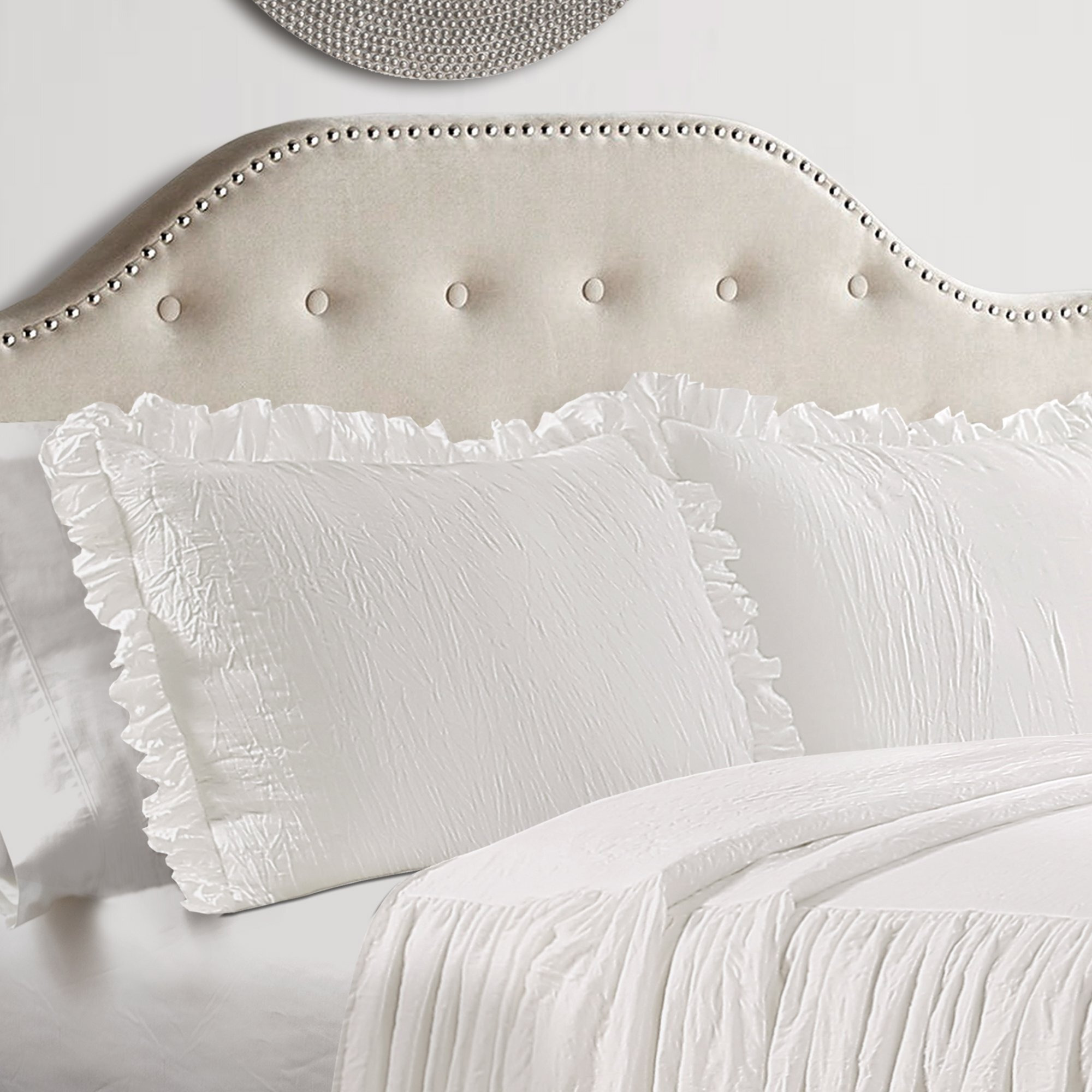 Lush Decor Ruffle Skirt Bedspread Set - 3 Piece Luxurious Farmhouse Bedding Set - Elegant, Charming Ruffle Detail - Timeless Style & Classic Design - Soft And Lightweight - Queen, White