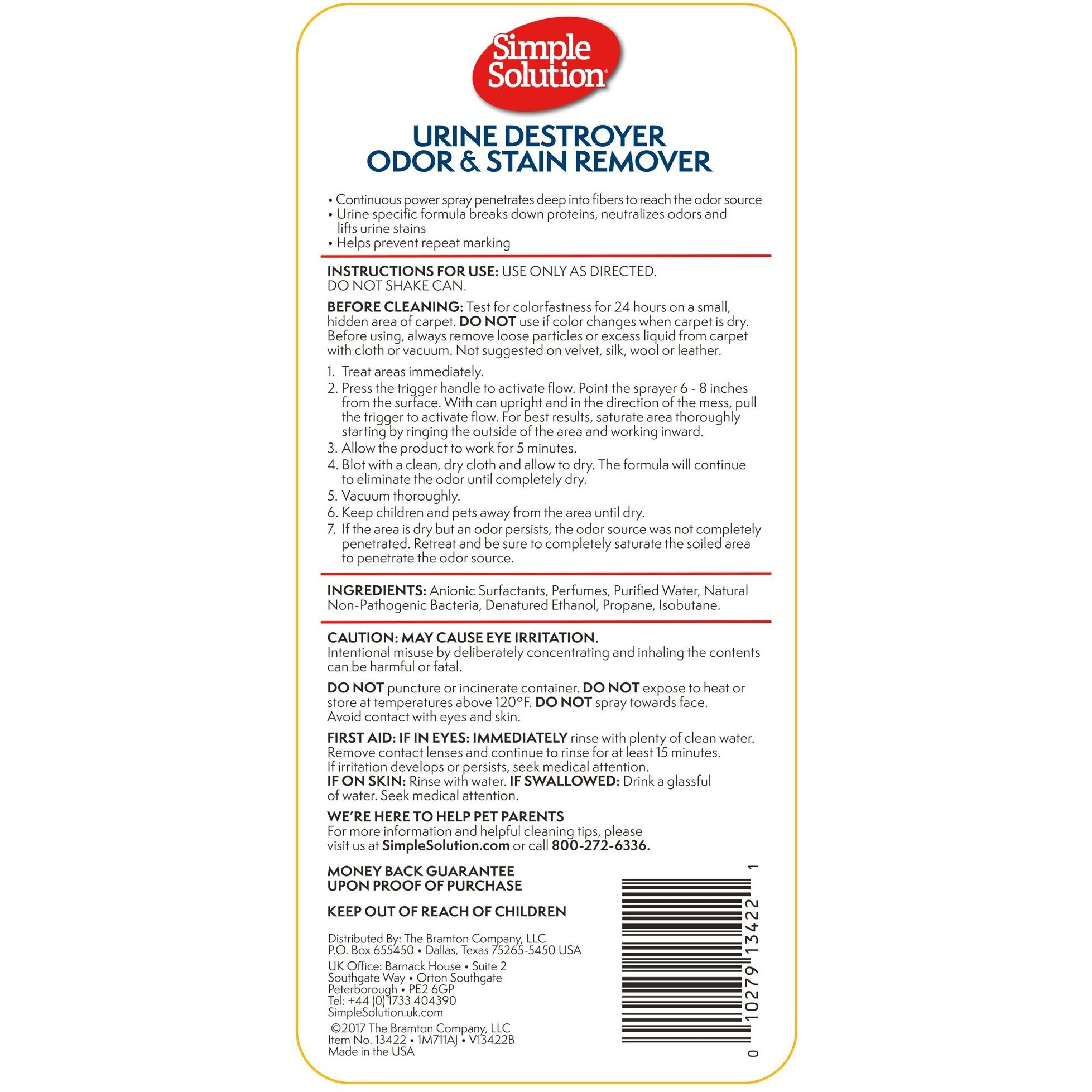 Simple Solution Urine Destroyer Enzymatic Cleaner | Pet Stain And Odor Remover With 2X Pro-Bacteria Cleaning Power | 17 Ounces