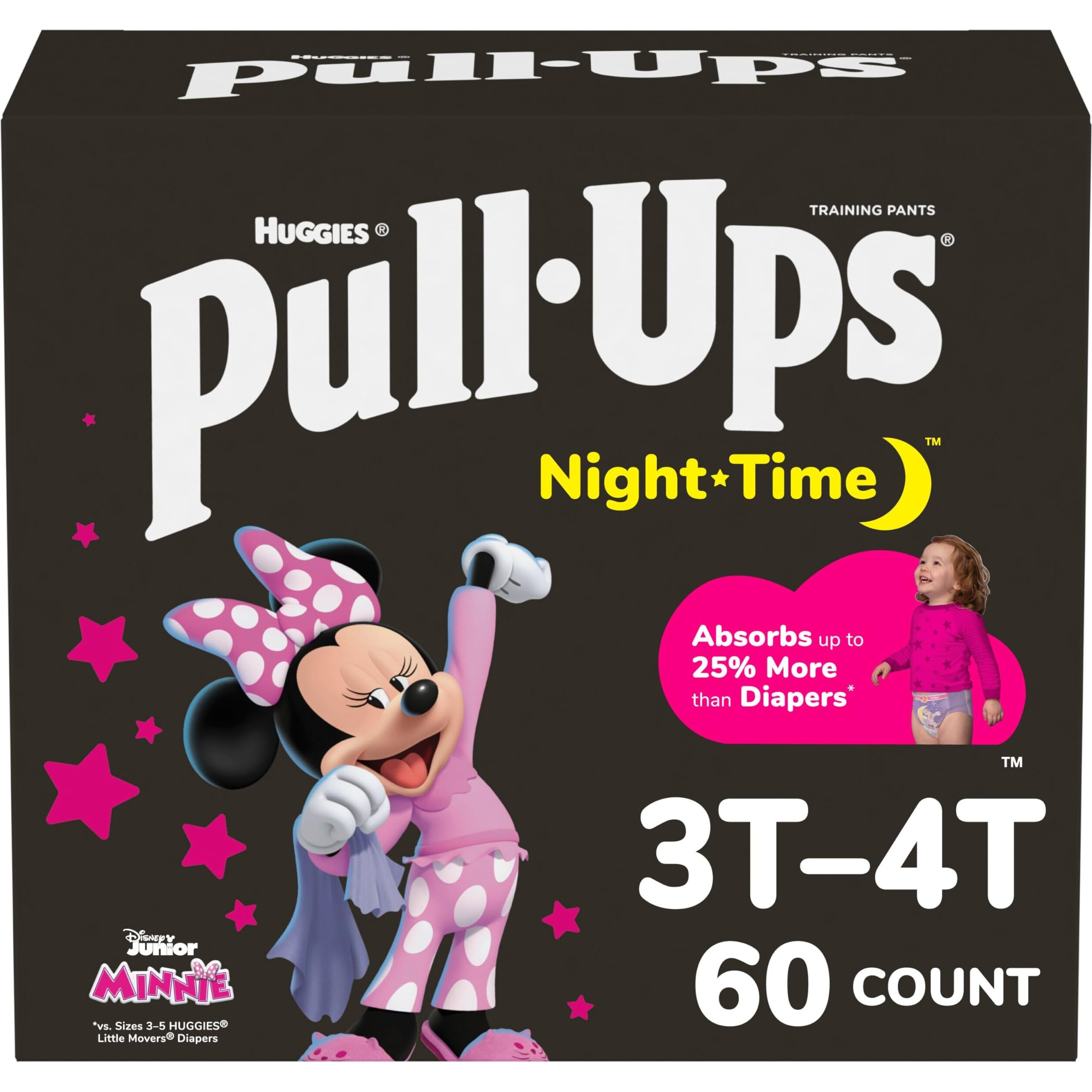 Pull-Ups Girls' Nighttime Potty Training Pants, Training Underwear, 3T-4T (32-40 Lbs), 60 Ct