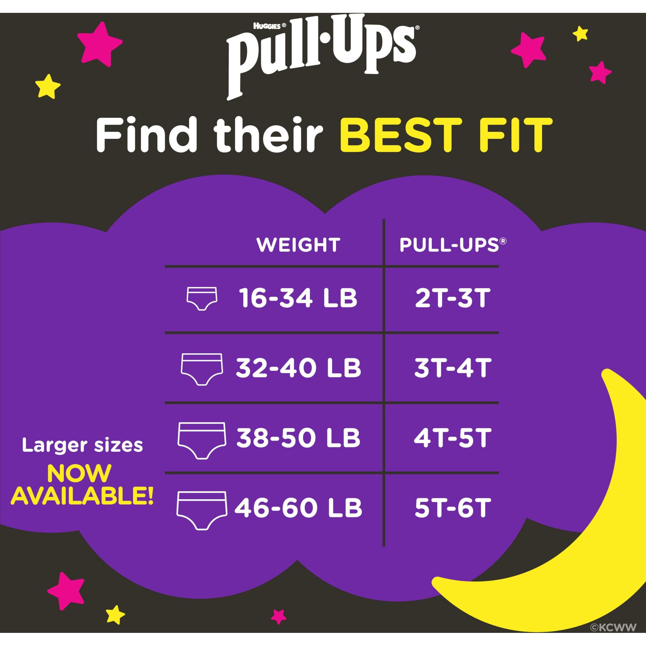 Pull-Ups Girls' Nighttime Potty Training Pants, Training Underwear, 3T-4T (32-40 Lbs), 60 Ct