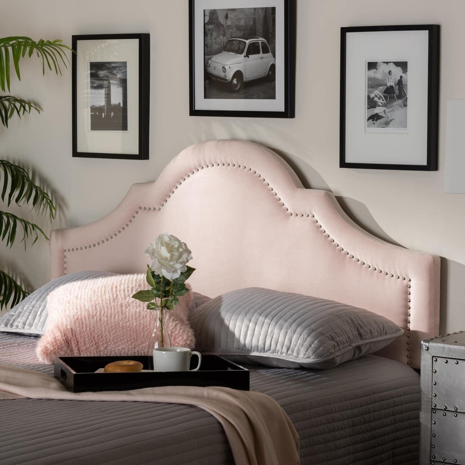 Baxton Studio Rita Modern And Contemporary Light Pink Velvet Fabric Upholstered Full Size Headboard