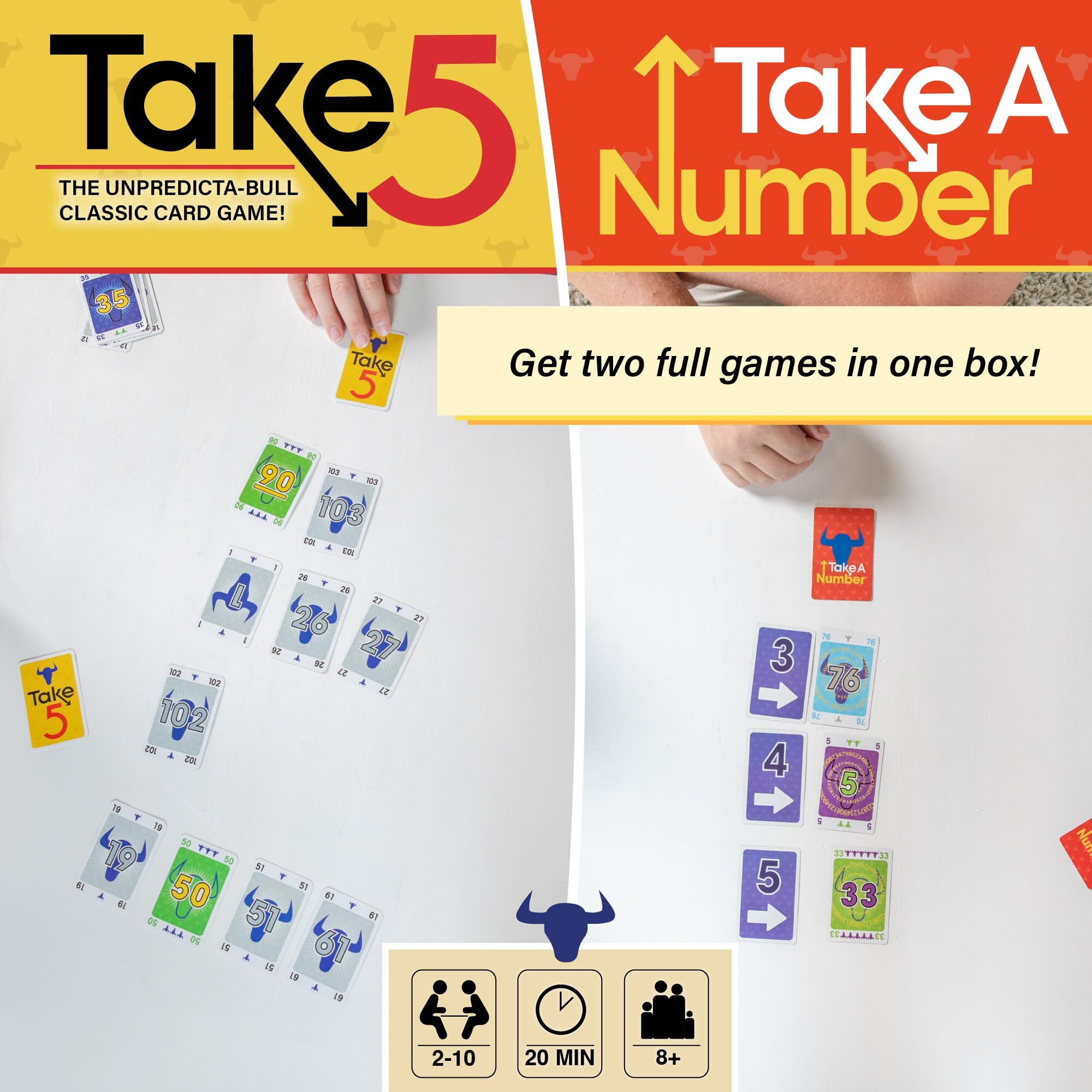 Amigo Games Take 5 & Take A Number - Two Complete Games In One - Take 5 Is The Classic 6 Nimmt & Take A Number Is Also Known As X Nimmt - Classic Card Games For Kids & Adults Ages 8 & Older