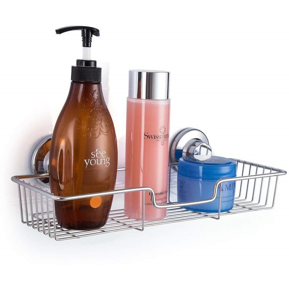 Sanno Suction Cup Shower Caddy With Hooks,Powerful Suction Cup Bathroom Shower Caddies,Bath Shelf Storage Combo Organizer Basket, Bathroom Accessories For Shampoo Conditioner Set Of 2