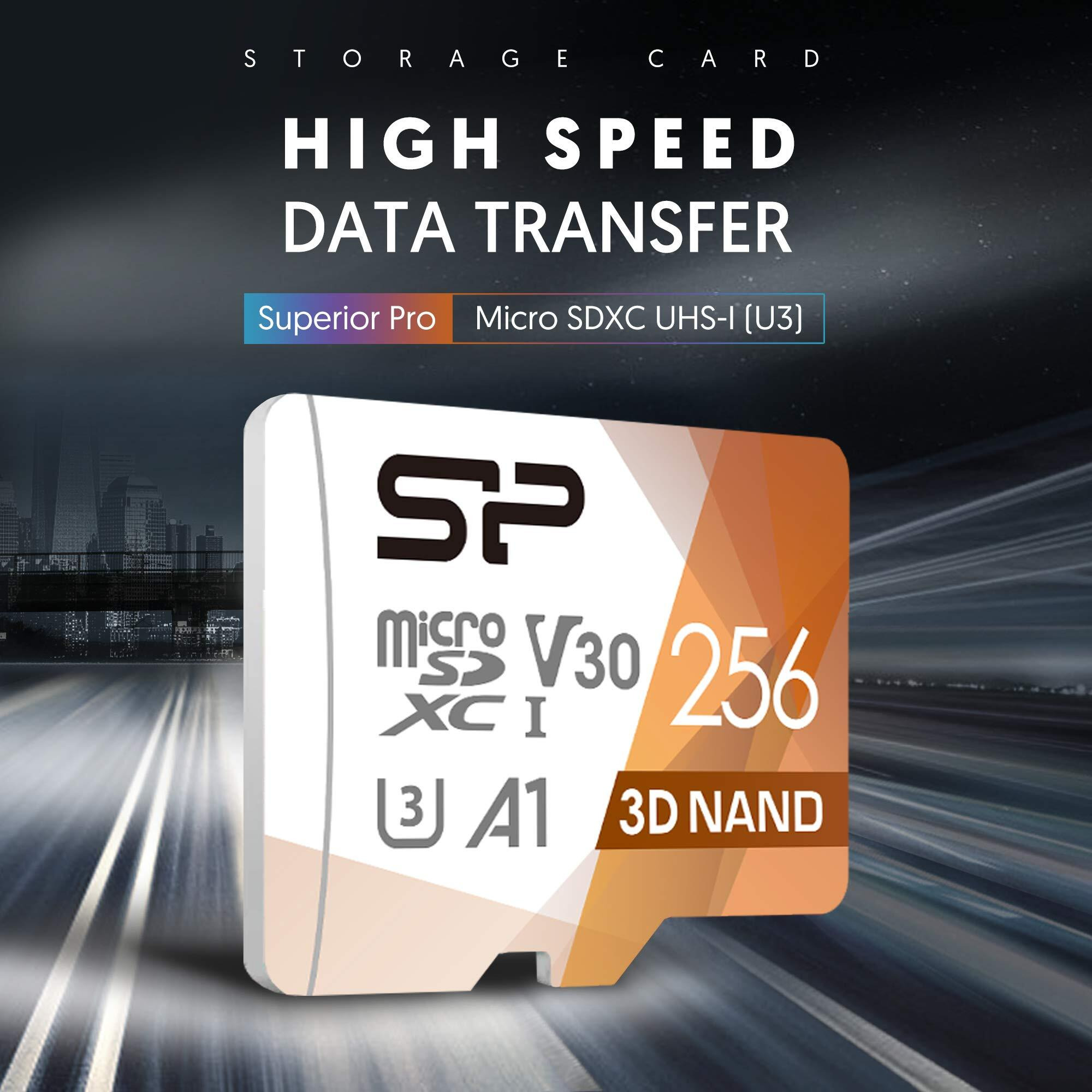 Silicon Power 256Gb Micro Sd Card U3 Sdxc Up To 100Mb/S High Speed Memory Card With Adapter For Nintendo-Switch, Cams And Drones