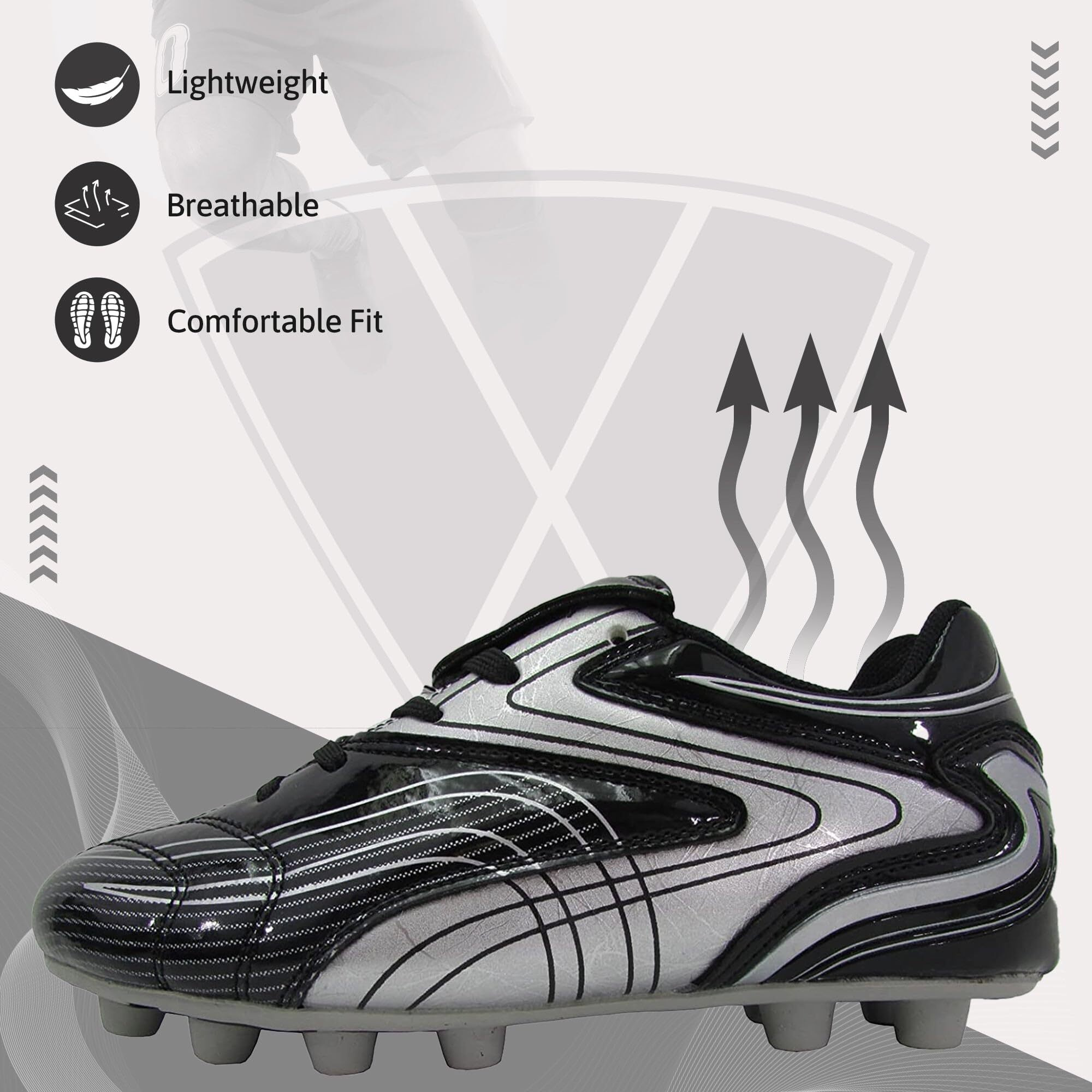 Vizari Striker Fg Soccer Shoes | Firm Ground Cleats For Outdoor Surfaces And Fields | Lightweight And Easy To Wear Youth Outdoor Soccer Cleats Black/Silver