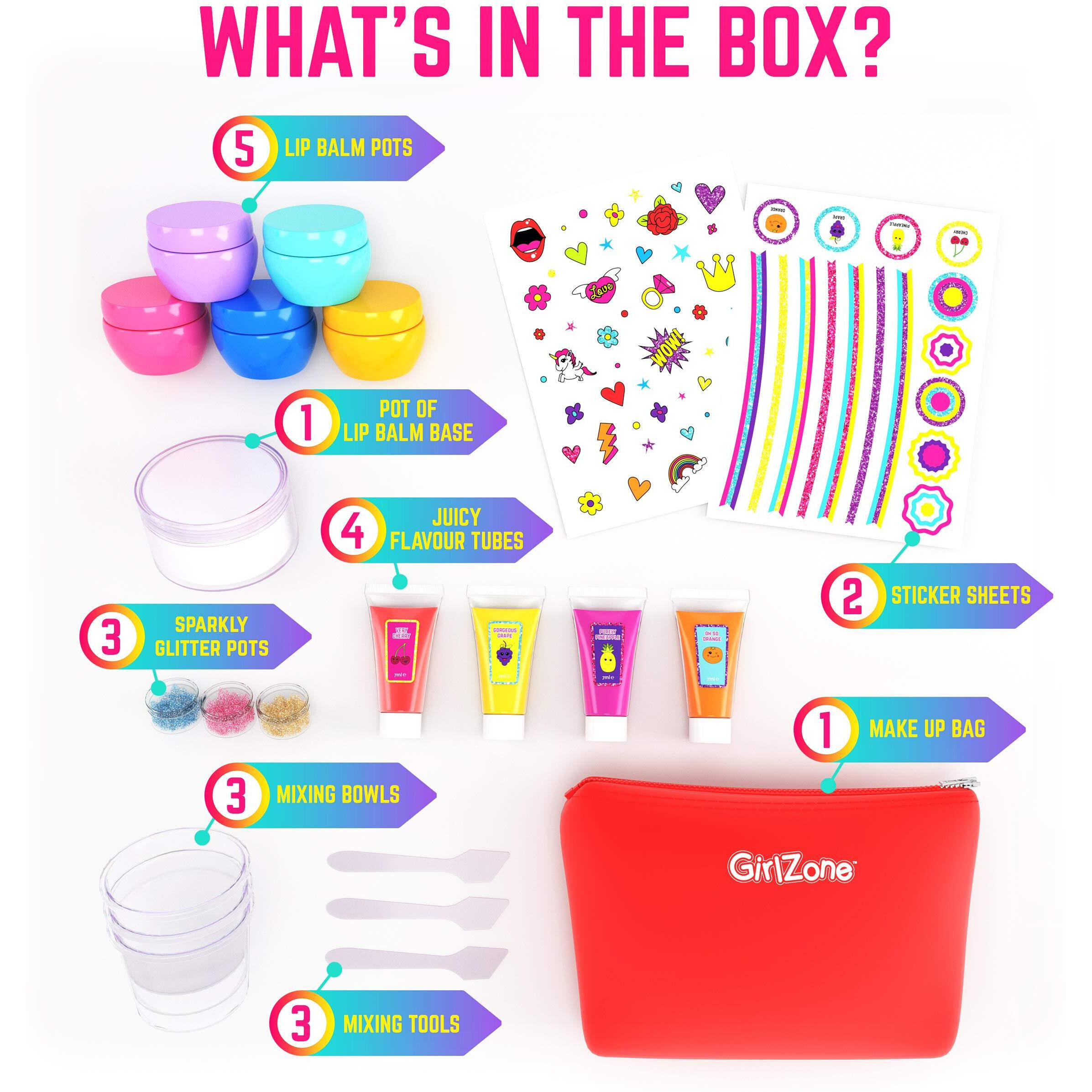 Girlzone Lip Balm Making Kit, 25-Piece Makeup And Lip Gloss Set With Glitters, Stickers & More, Fabulous Girls Toys Age 8 & Great Gift Idea For Kids