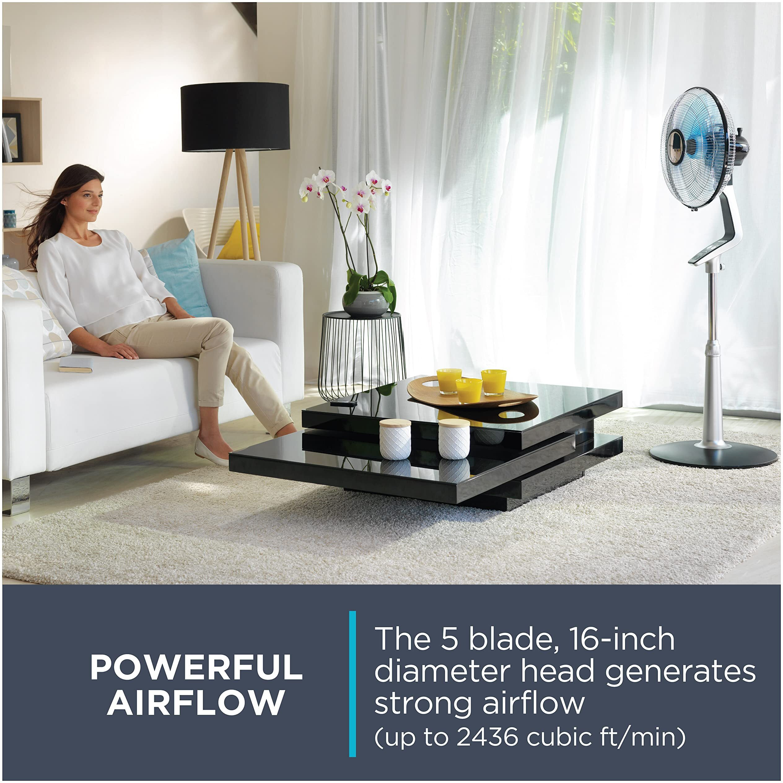 Rowenta Pedestal Fan, 53 Inches, Ultra Quiet Oscillating Fan For Bedroom, Portable, 5 Speeds, Refresh Up To 23-Feet, Silver, Indoor, Vu5670