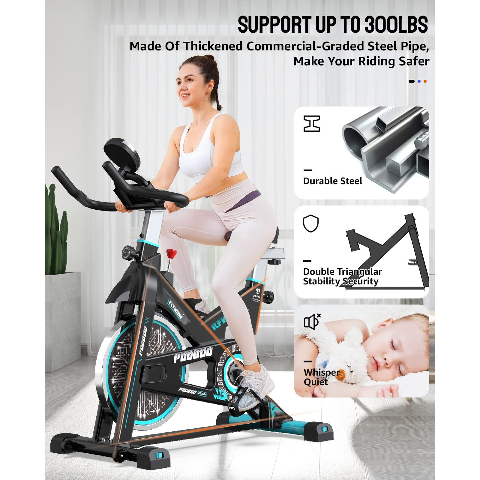 Exercise Bike Adjustable Resistance Cardio Workout Indoor Fitness Bike W/Lcd Monitor Adjustable Seat Straps Foot Pads Home Office Fitness Training Workout