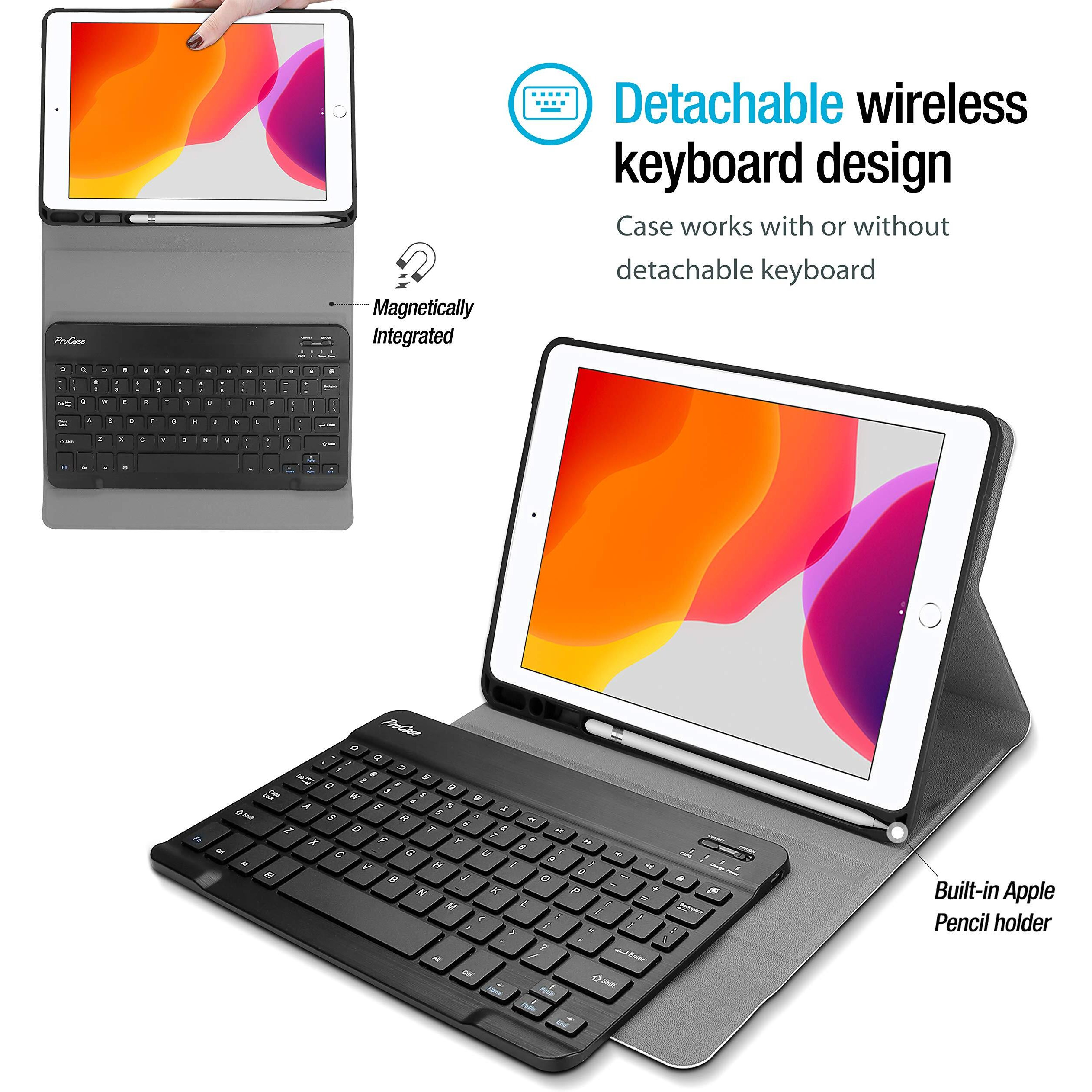 Procase Keyboard Case For Ipad 10.2 9Th Gen 2021/ 8Th Gen 2020/ 7Th Gen 2019/ Ipad Air 10.5"" 2019 / Ipad Pro 10.5 2017, Wireless Magnetically Detachable Keyboard Case, Auto Sleep/Wake -Black