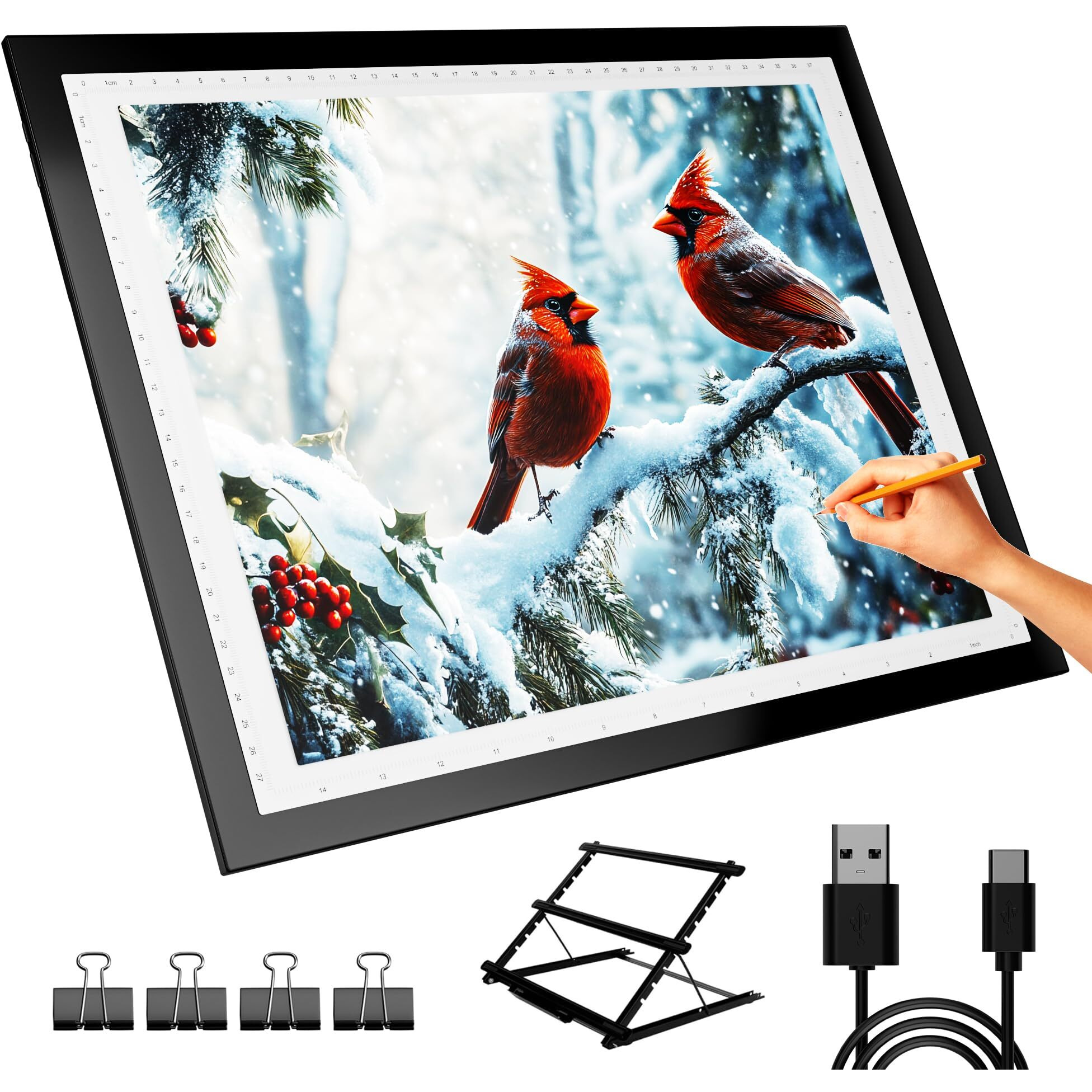 A3 Light Board With Stand Diamond Painting Light Pad,Tracing Light Board Drawing Light Box Anti-Mistouch Physical Button Stepless Dimming Diamond Art For Animation Skeching(A3+Stand)