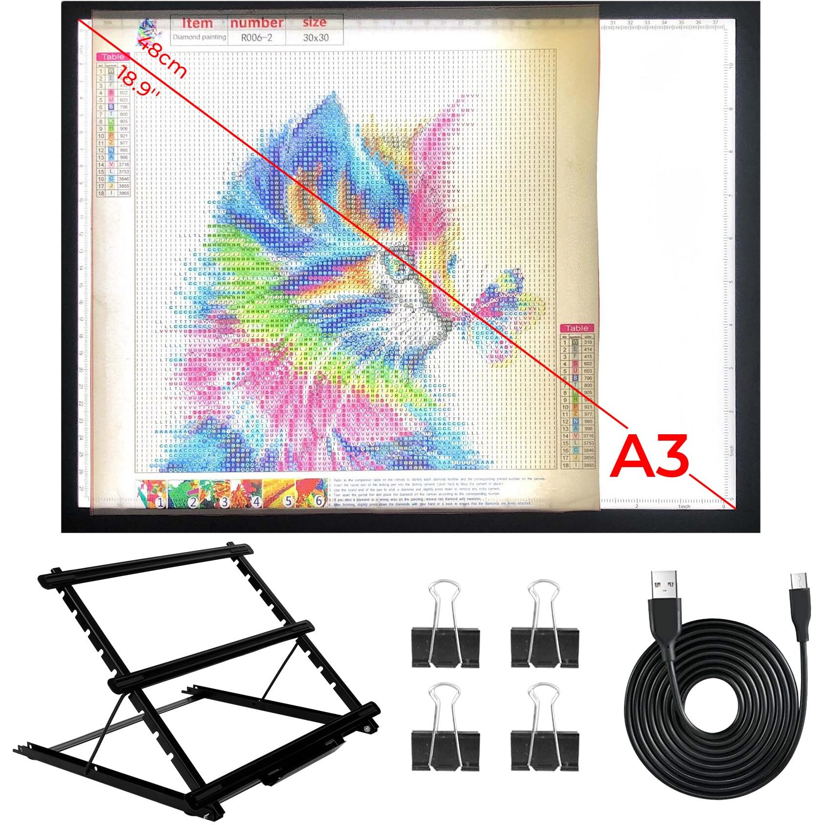 A3 Light Board With Stand Diamond Painting Light Pad,Tracing Light Board Drawing Light Box Anti-Mistouch Physical Button Stepless Dimming Diamond Art For Animation Skeching(A3+Stand)