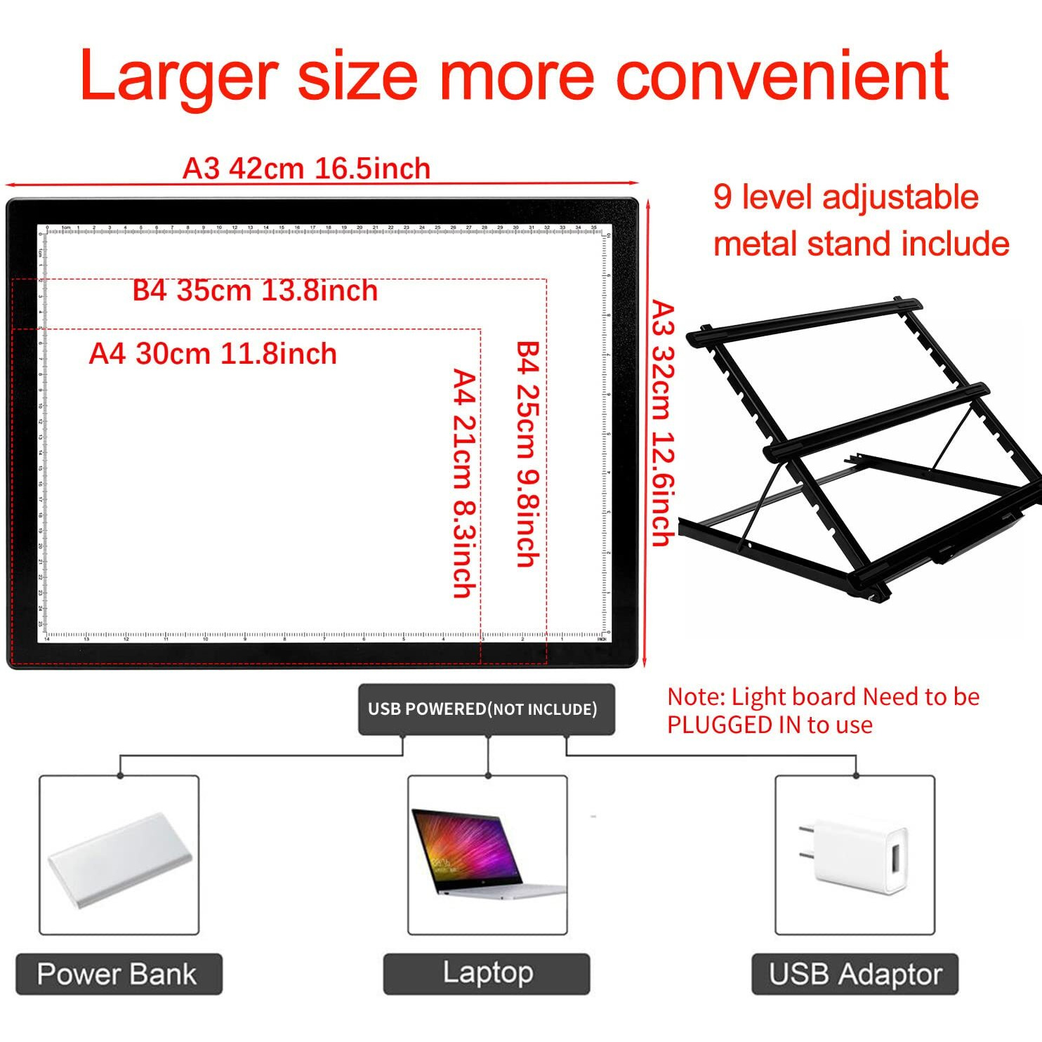 A3 Light Board With Stand Diamond Painting Light Pad,Tracing Light Board Drawing Light Box Anti-Mistouch Physical Button Stepless Dimming Diamond Art For Animation Skeching(A3+Stand)