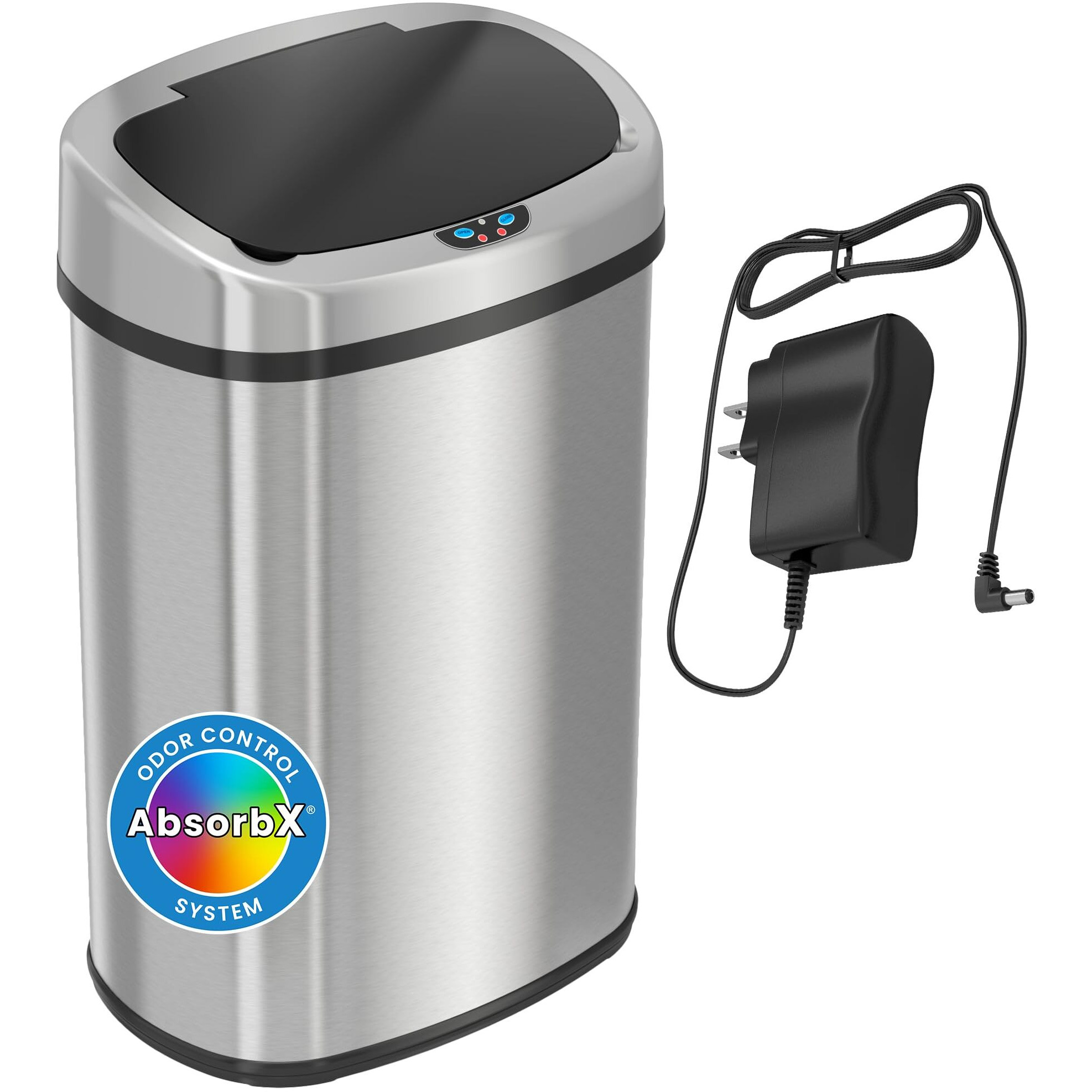 Sensorcan 13 Gallon Automatic Touchless Sensor Kitchen Trash Can With Ac Adapter And Odor Filter Kit, Stainless Steel, Oval Shape, Battery Free Operation With Included Ac Adapter