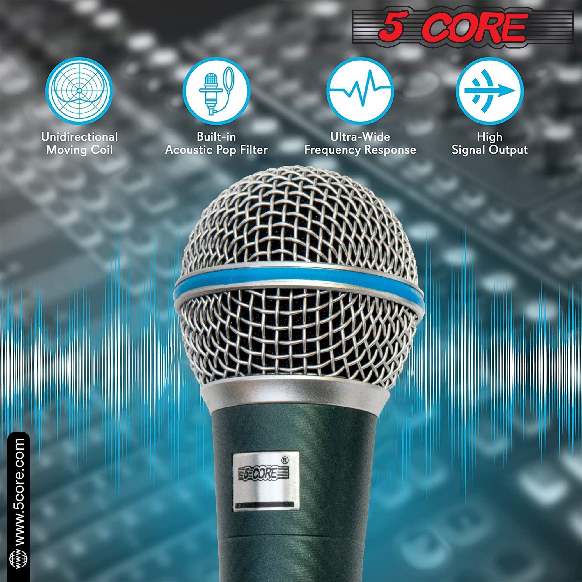 5 Core Microphone Dynamic Vocal Handheld Mic Cardioid Unidirectional Microfono W On Off Switch + Xlr Audio Cable For Singing Karaoke Public Speaking & Parties Beta