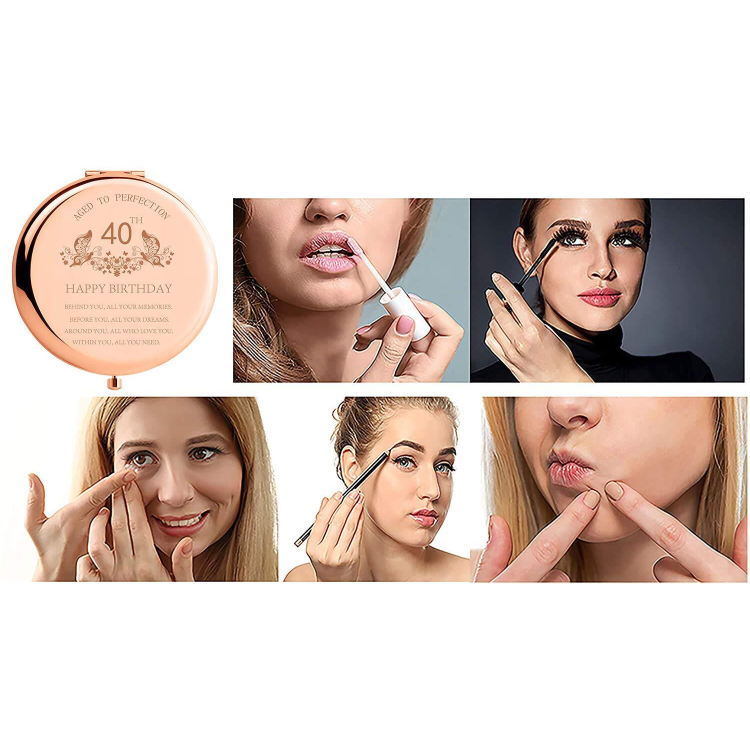 Sfhmtl 40Th Birthday Gift For Mom Stainless Steel Portable Compact Makeup Mirror Behind You All Your Memories Presents With Gift Box Engraved Cosmetic Mirror For Aunt Wife Coworker Rose Gold