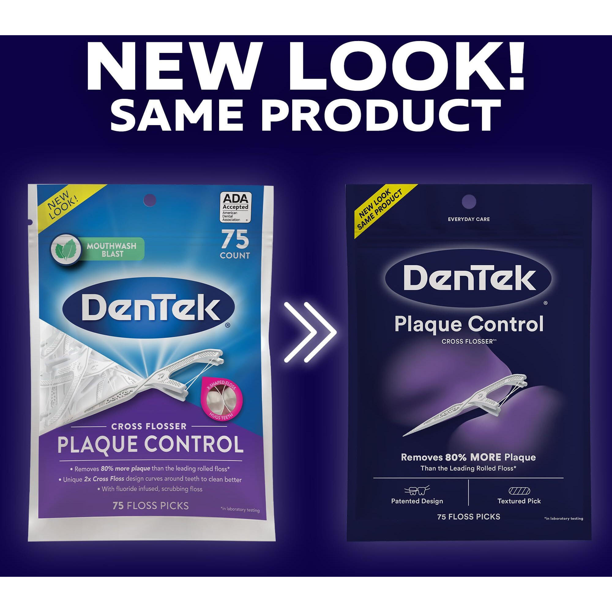 Dentek Cross Flosser Plaque Control Floss Picks, X-Shaped Floss, 75 Count