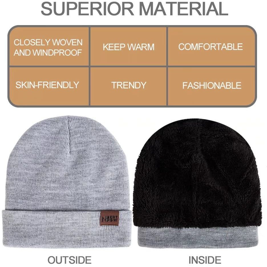 Winter 1-3 Pcs Beanie Hat Gloves Scarf For Men And Women, Knit Thick Fleece Lined Warm Touchscreen Gloves Beanie Infitiny Scarf Set (Gloves&Beanie Black Dark Gray)