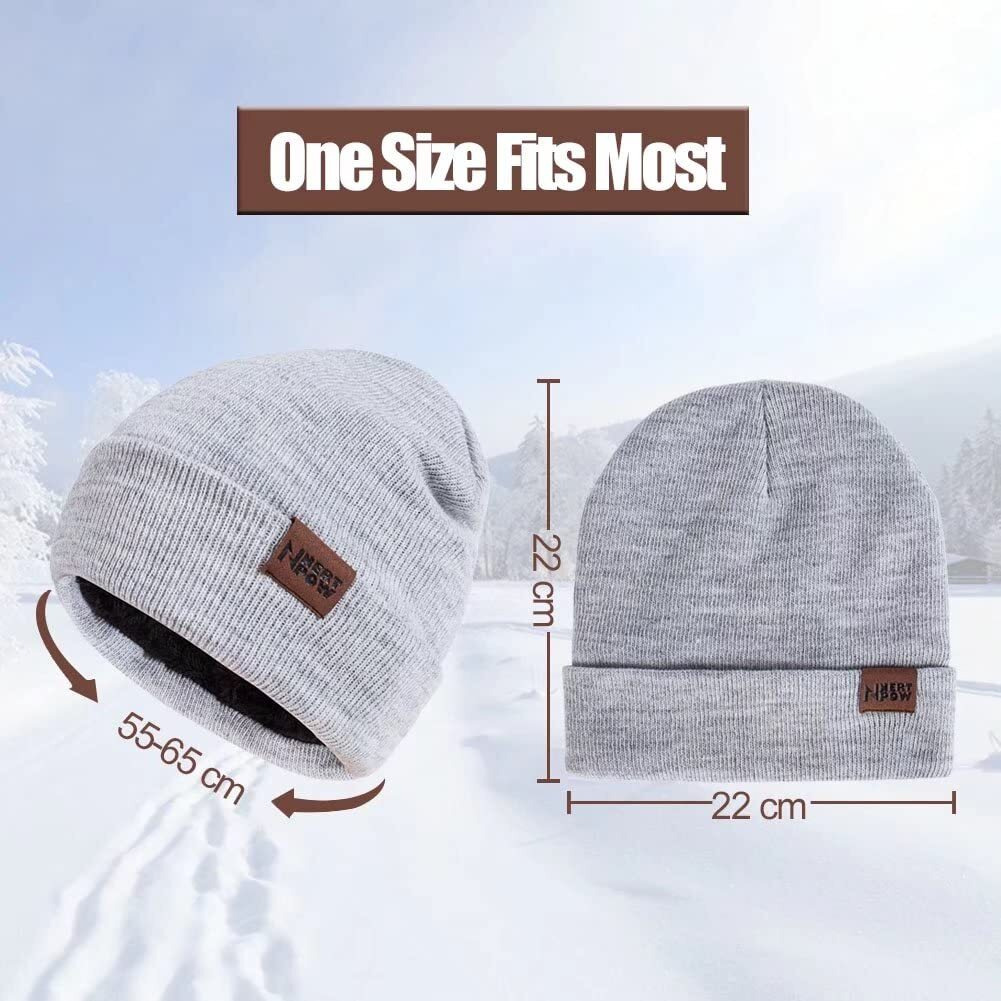 Winter 1-3 Pcs Beanie Hat Gloves Scarf For Men And Women, Knit Thick Fleece Lined Warm Touchscreen Gloves Beanie Infitiny Scarf Set (Gloves&Beanie Black Dark Gray)
