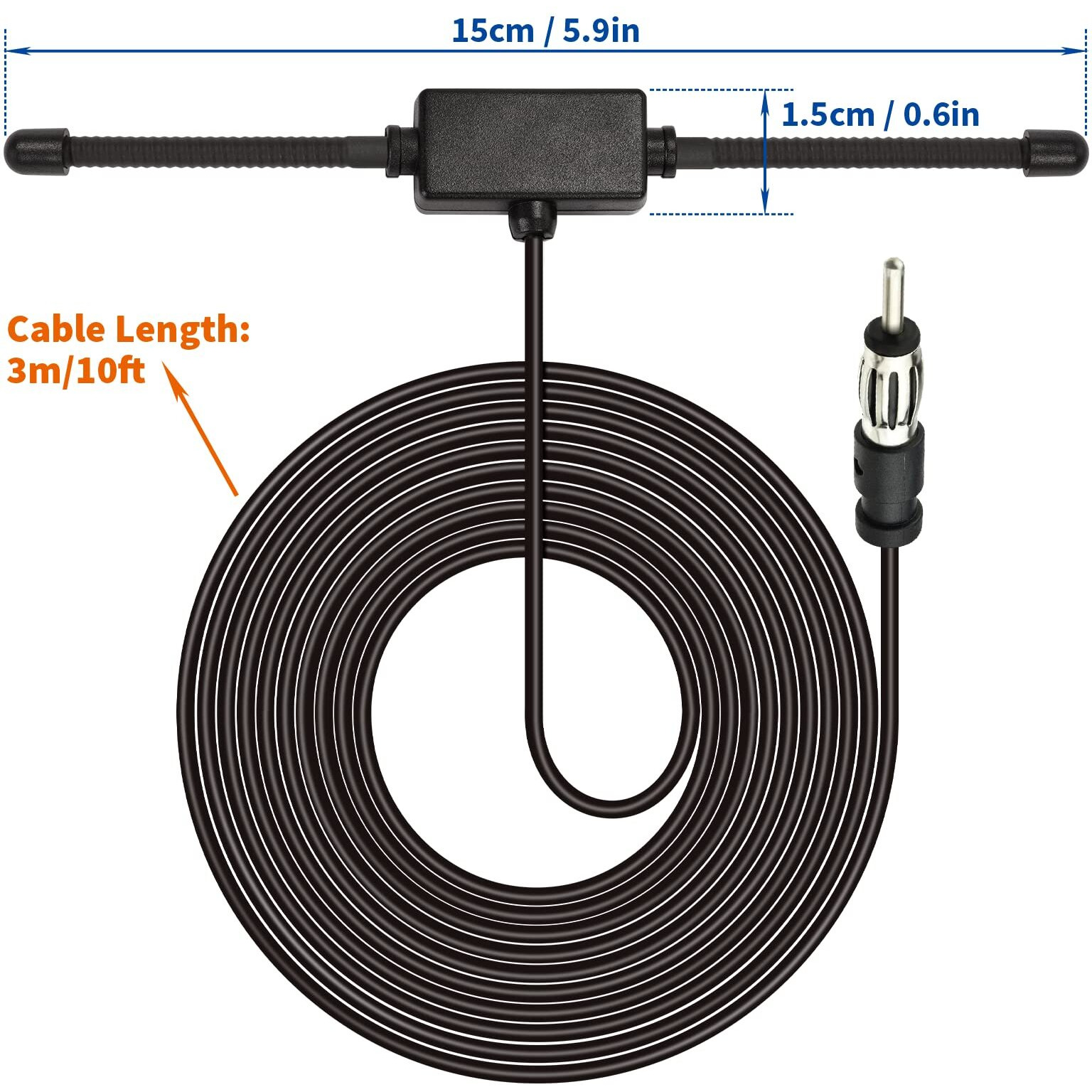 Bingfu Universal Car Stereo Am Fm Dipole Antenna,Hidden Adhesive Mount Am Fm Radio Antenna For Vehicle Car Truck Suv Radio Stereo Head Unit Receiver Tuner,10 Feet Cable Din Plug Connector