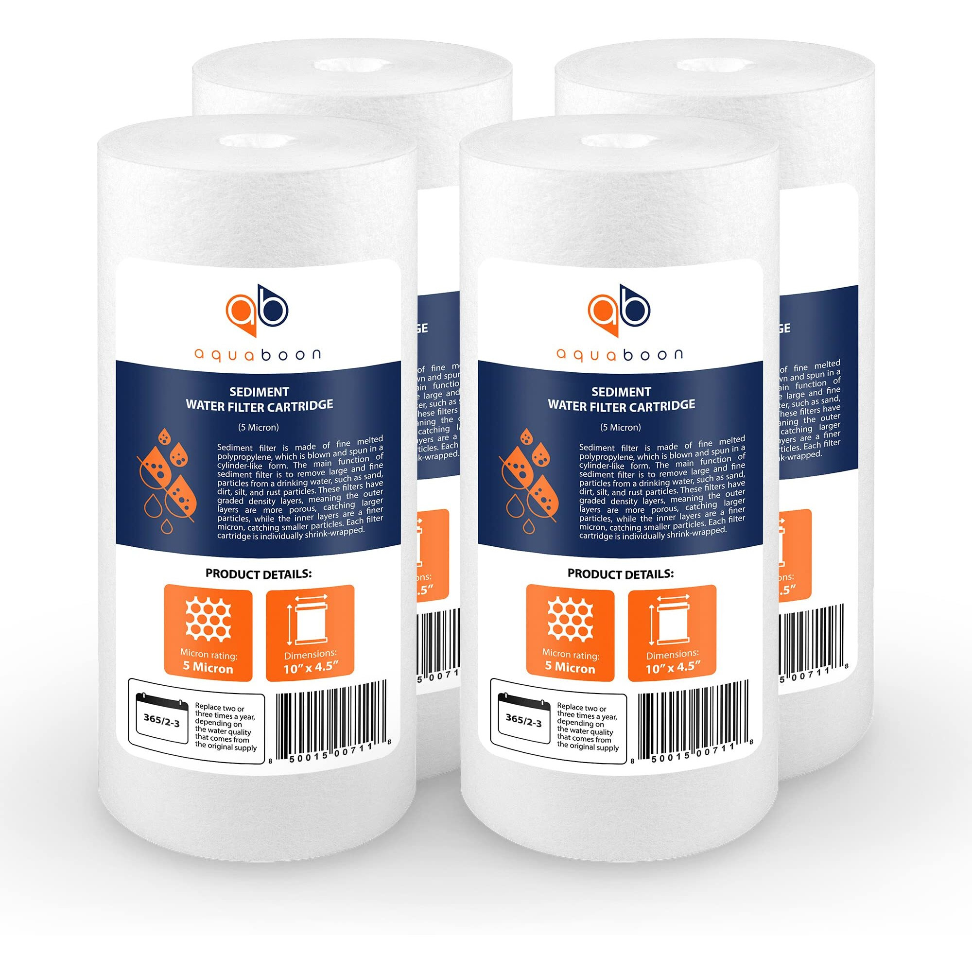 Aquaboon 5 Micron 10 X 4.5 Whole House Sediment Filter Cartridge For Well Water Filter Replacement Compatible With Dgd-5005, Wfhd13001B, Ap810, 4-Pack