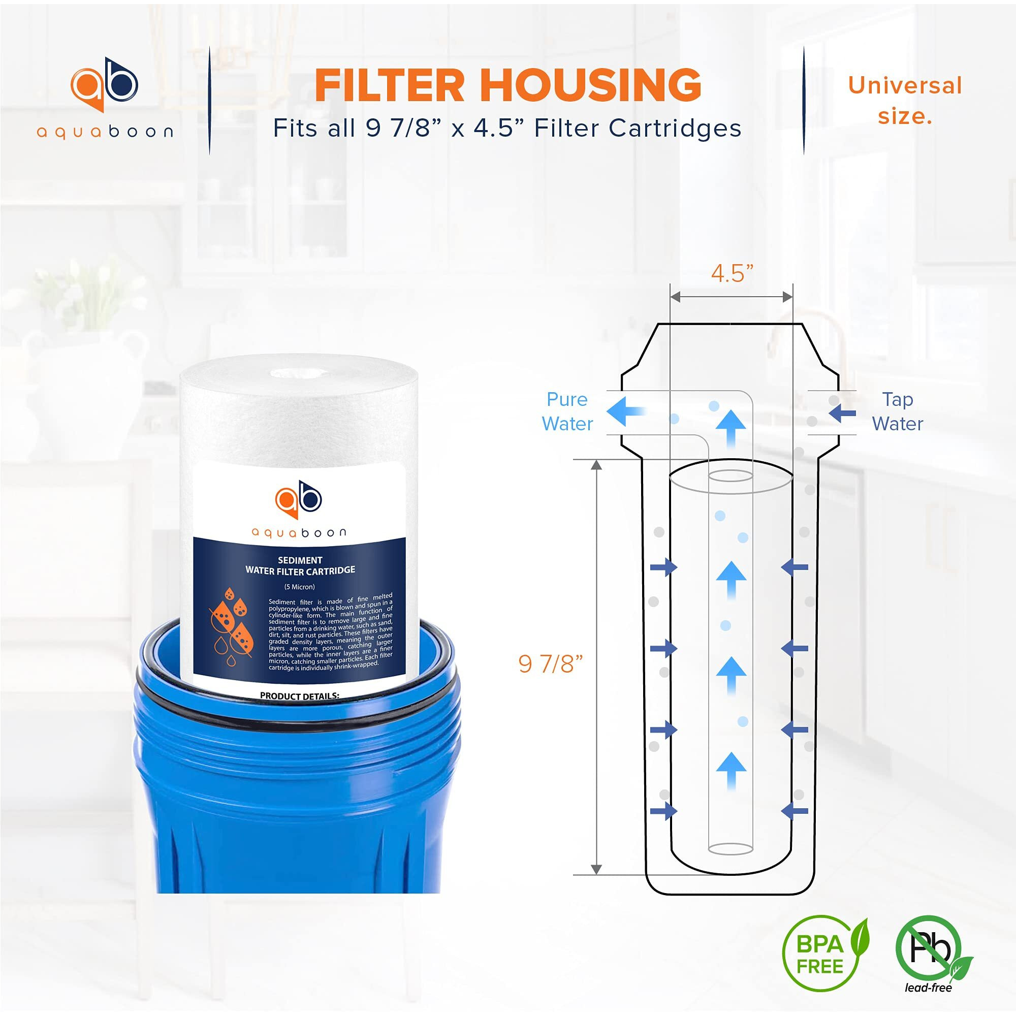 Aquaboon 5 Micron 10 X 4.5 Whole House Sediment Filter Cartridge For Well Water Filter Replacement Compatible With Dgd-5005, Wfhd13001B, Ap810, 4-Pack