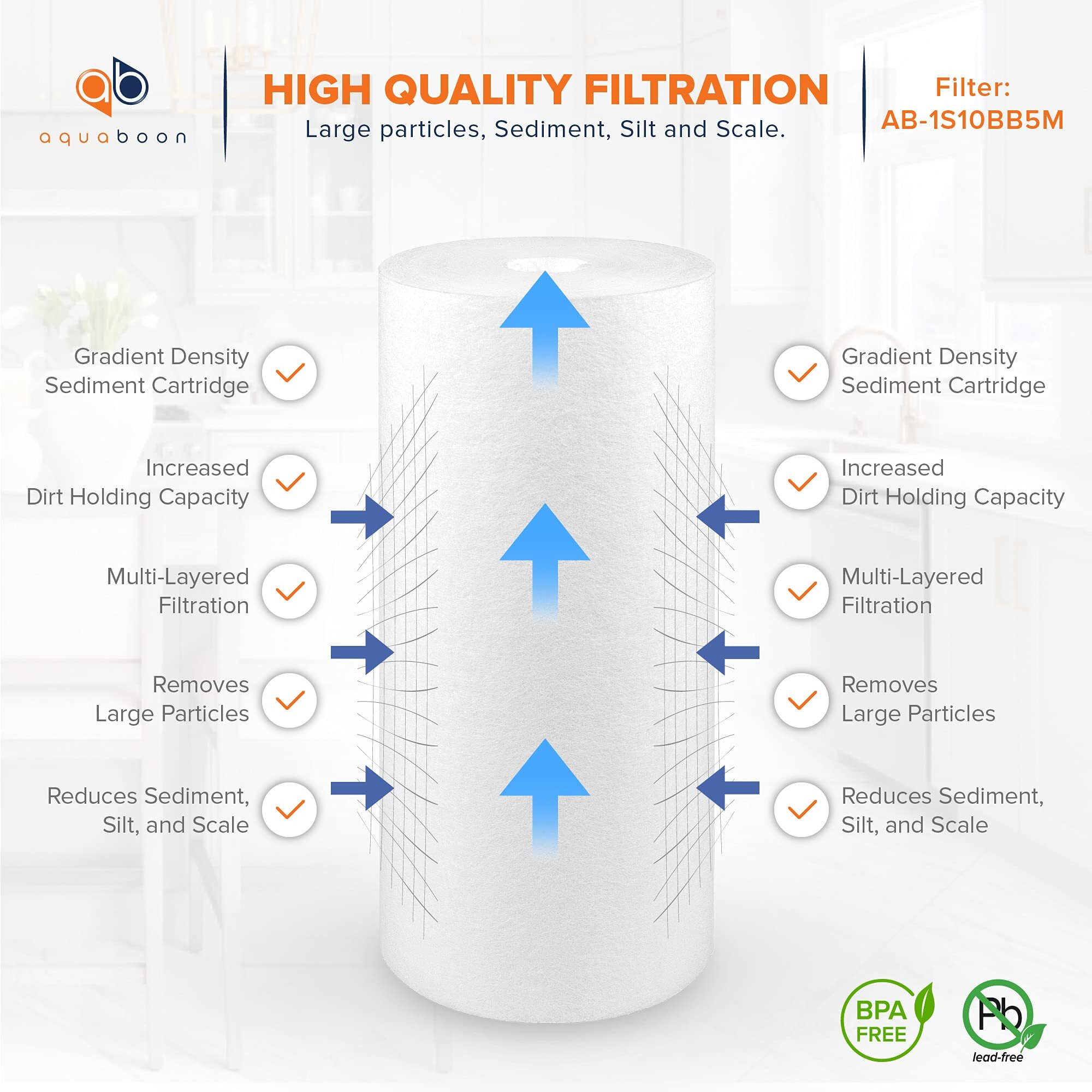 Aquaboon 5 Micron 10 X 4.5 Whole House Sediment Filter Cartridge For Well Water Filter Replacement Compatible With Dgd-5005, Wfhd13001B, Ap810, 4-Pack